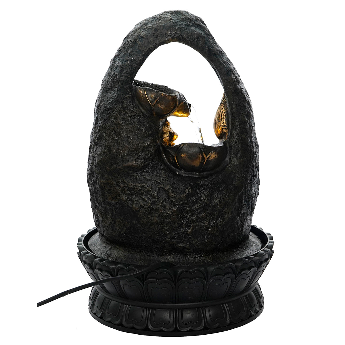 Polystone Black and Golden Decorative Lord Ganesha Idol Water Fountain With Light For Home/Office Décor 4