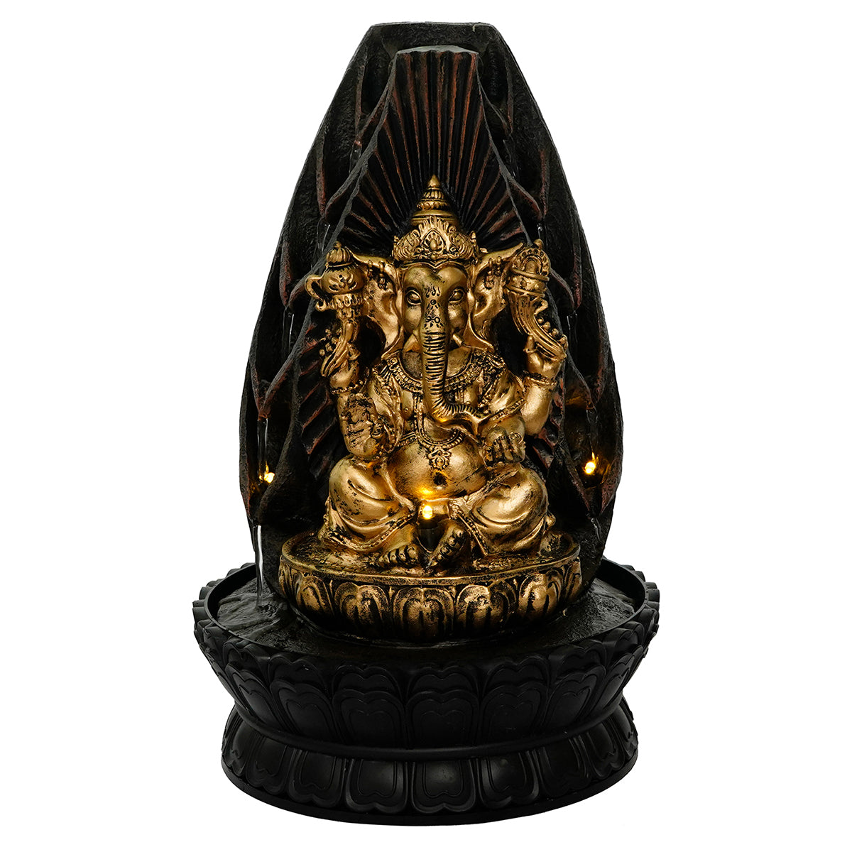Lord Ganesha Black and Gold Decorative Polystone Water Fountain 1