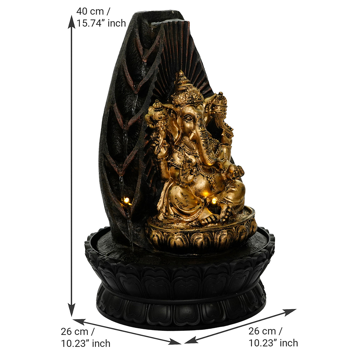 Lord Ganesha Black and Gold Decorative Polystone Water Fountain 2