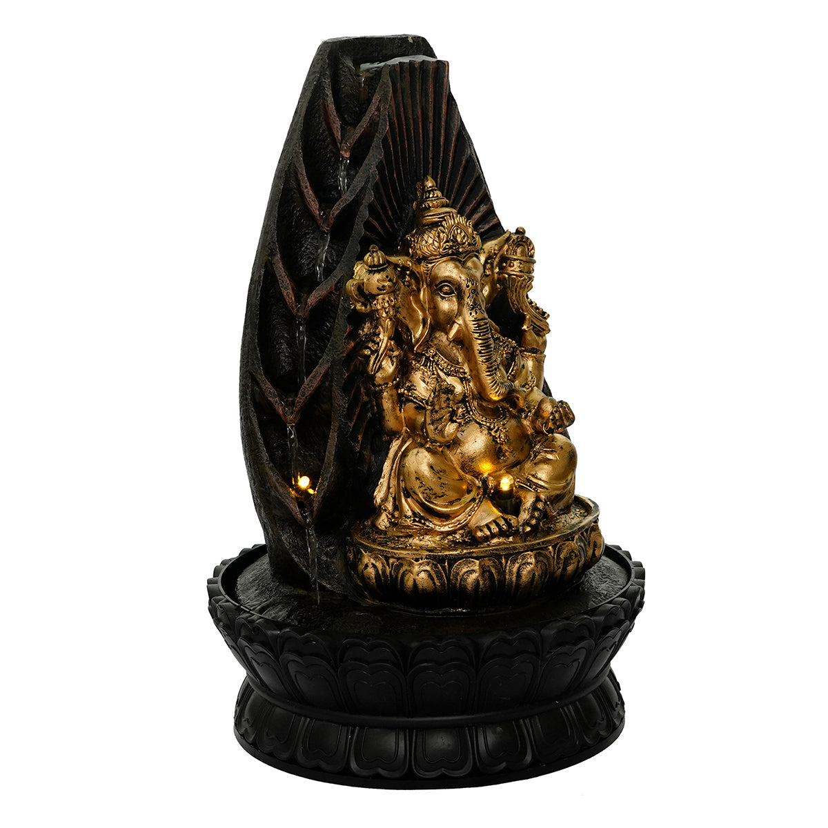 Lord Ganesha Black and Gold Decorative Polystone Water Fountain 3