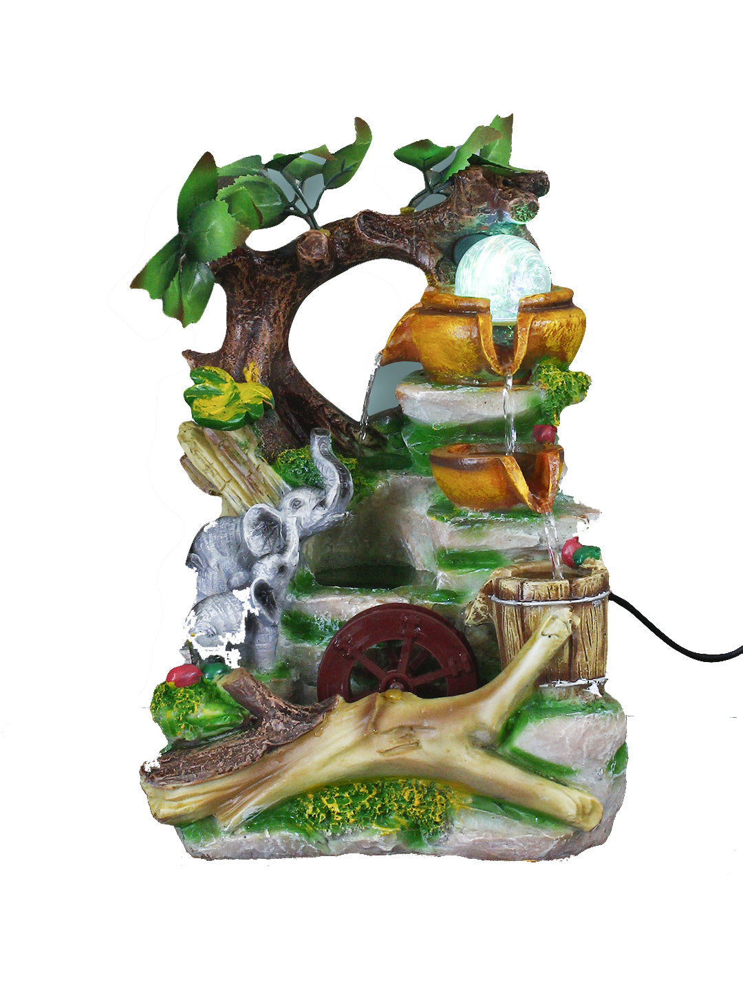 3 Steps Attractive Multicolor Jungle Theme with Elephants Water Fountain with Multicolor LED Light & Rotating Crystal Ball (36*19*19 cm) 1