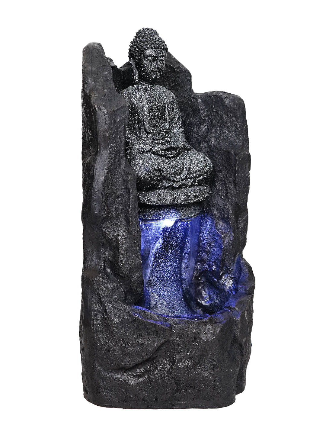 Black Polyresin Indoor Buddha Water Fountain With LED Light for Home/Living Room/Hall/Office Décor 2