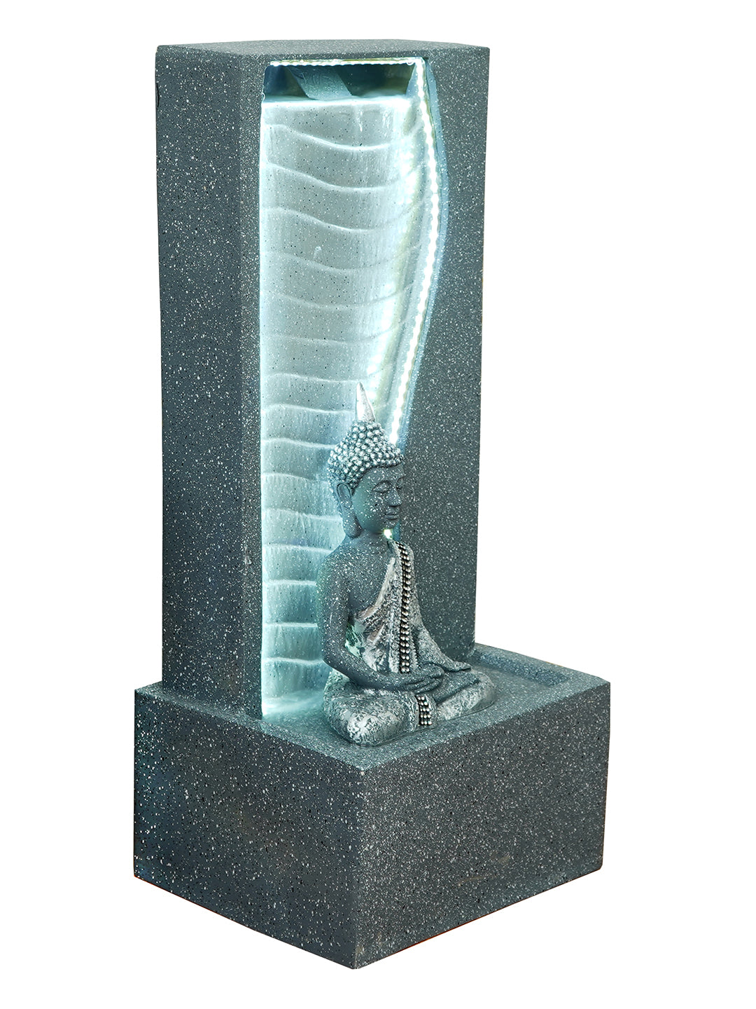 Polystone Grey Meditating Buddha Water Fountain with LED Light Effects and Water Pump for Home/Office/Garden/Indoor Decor 3