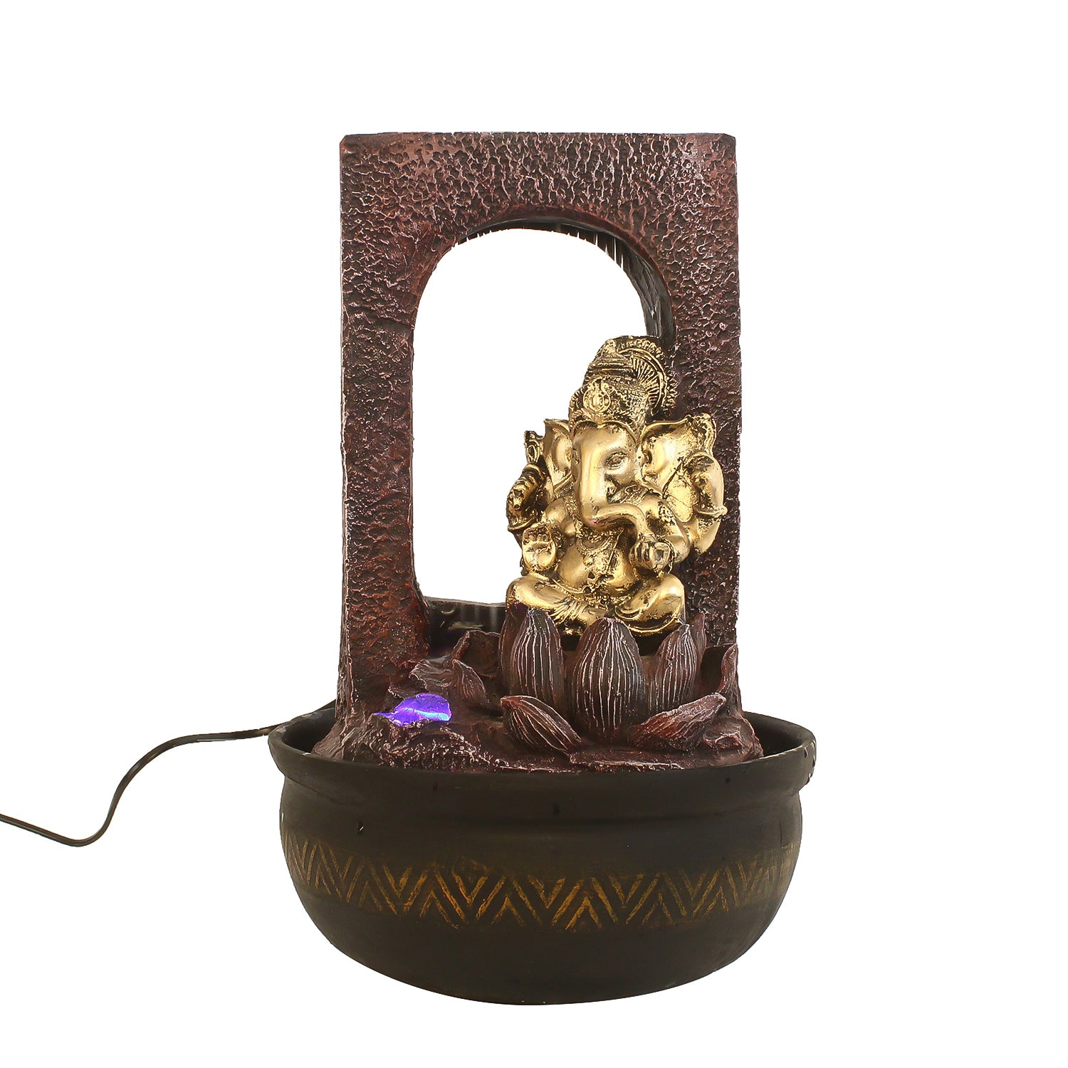 Maroon Ganesha Lotus Design Polyresin Water Fountain With Led Lights (16.5 X 10.5 Inch) 1