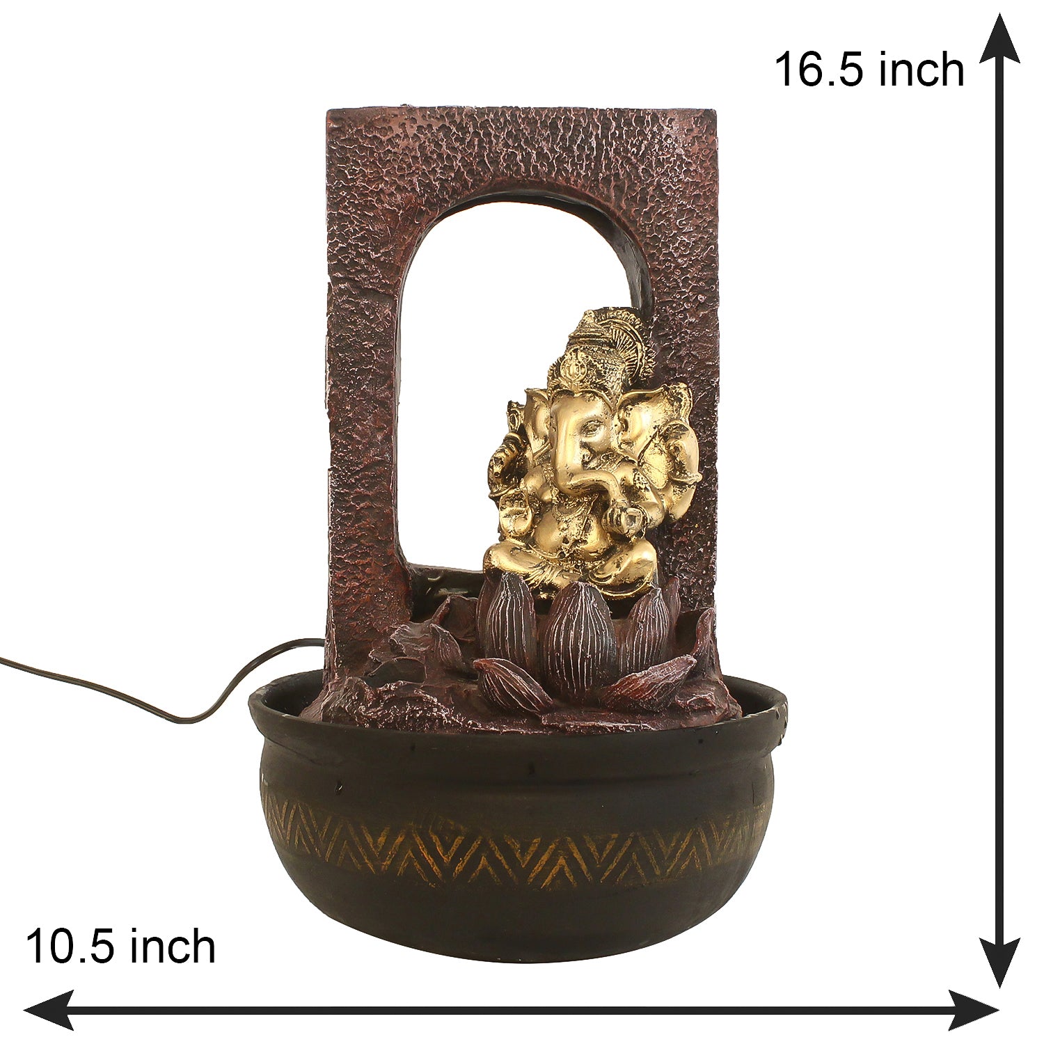 Maroon Ganesha Lotus Design Polyresin Water Fountain With Led Lights (16.5 X 10.5 Inch) 2