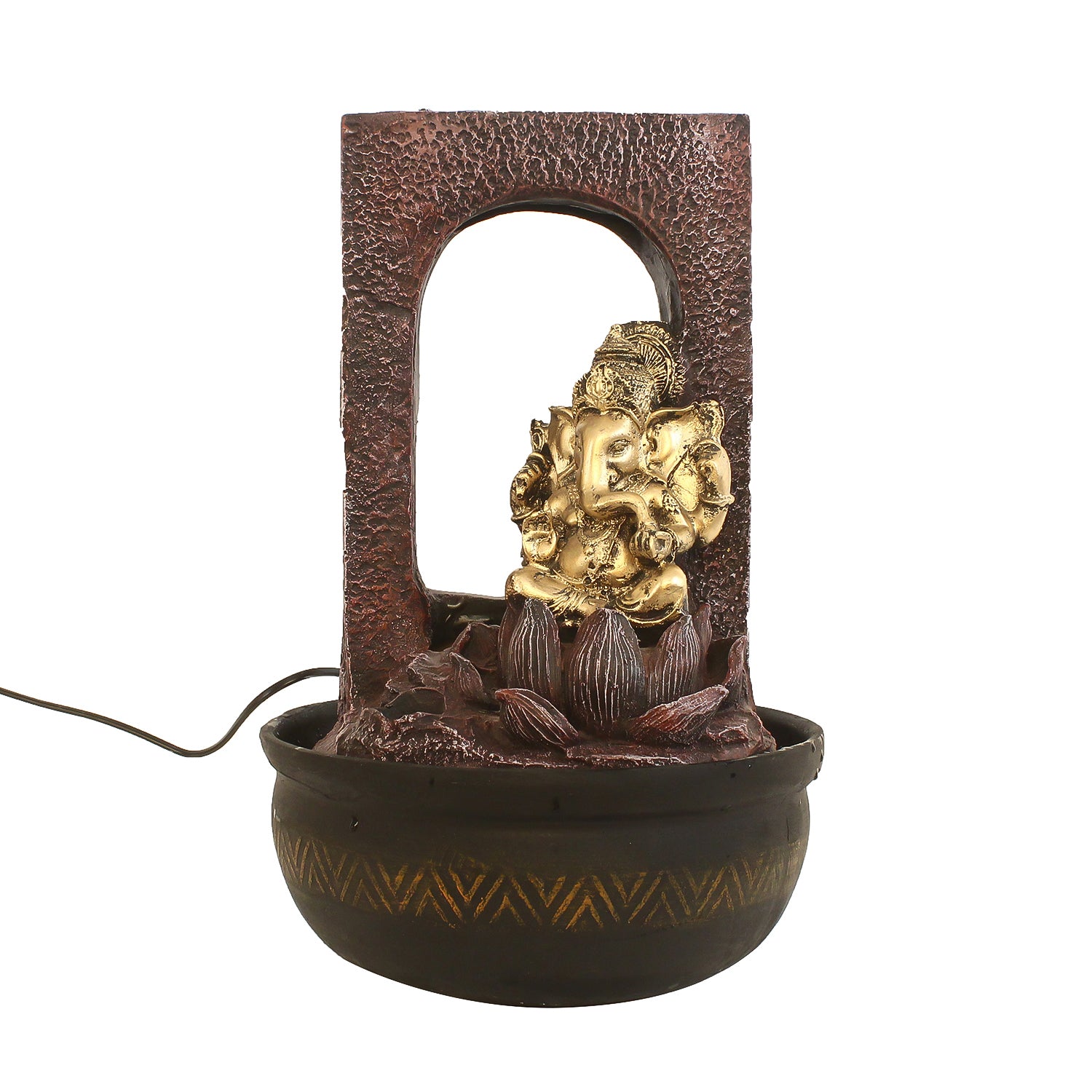 Maroon Ganesha Lotus Design Polyresin Water Fountain With Led Lights (16.5 X 10.5 Inch) 3