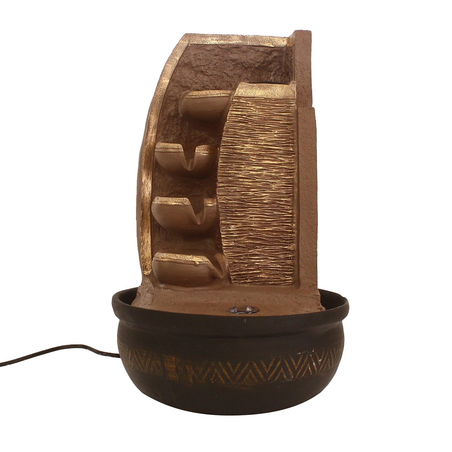 Brown Designer 4 Step Golden Finish Polyresin Water Fountain With Led Lights 16.5 X 10.5 Inch 3