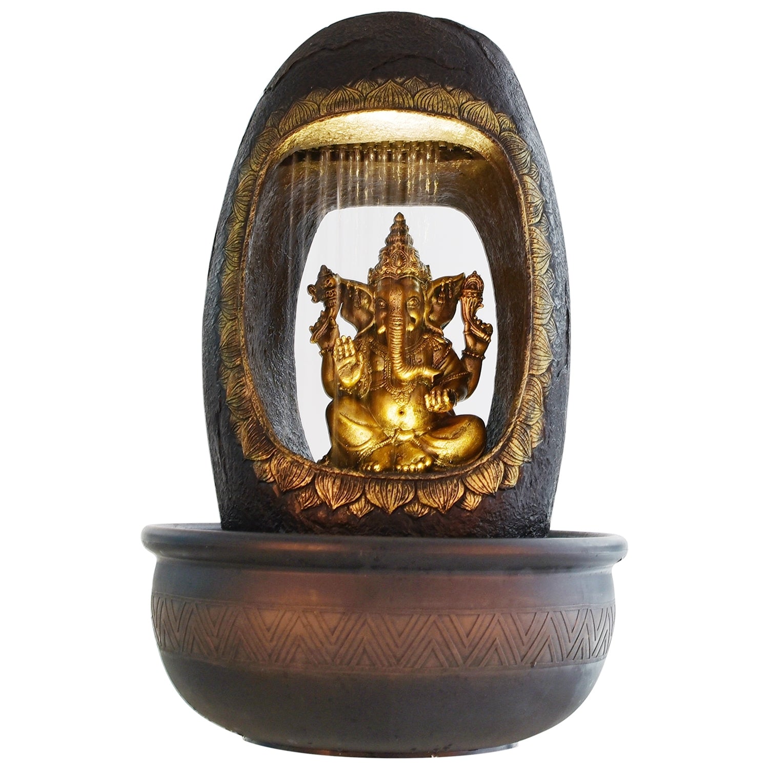 Lord Ganesh And Round Textured Water Fountain