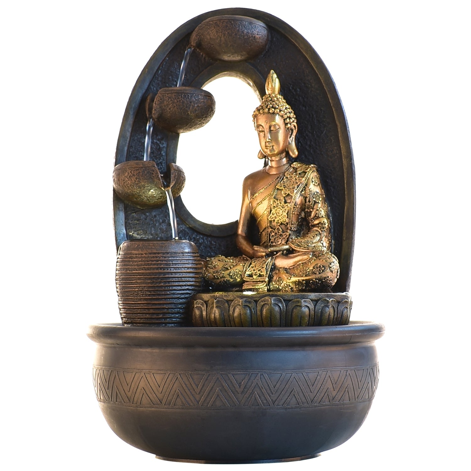 Golden Textured Lord Buddha With Round Base Water Fountain ...