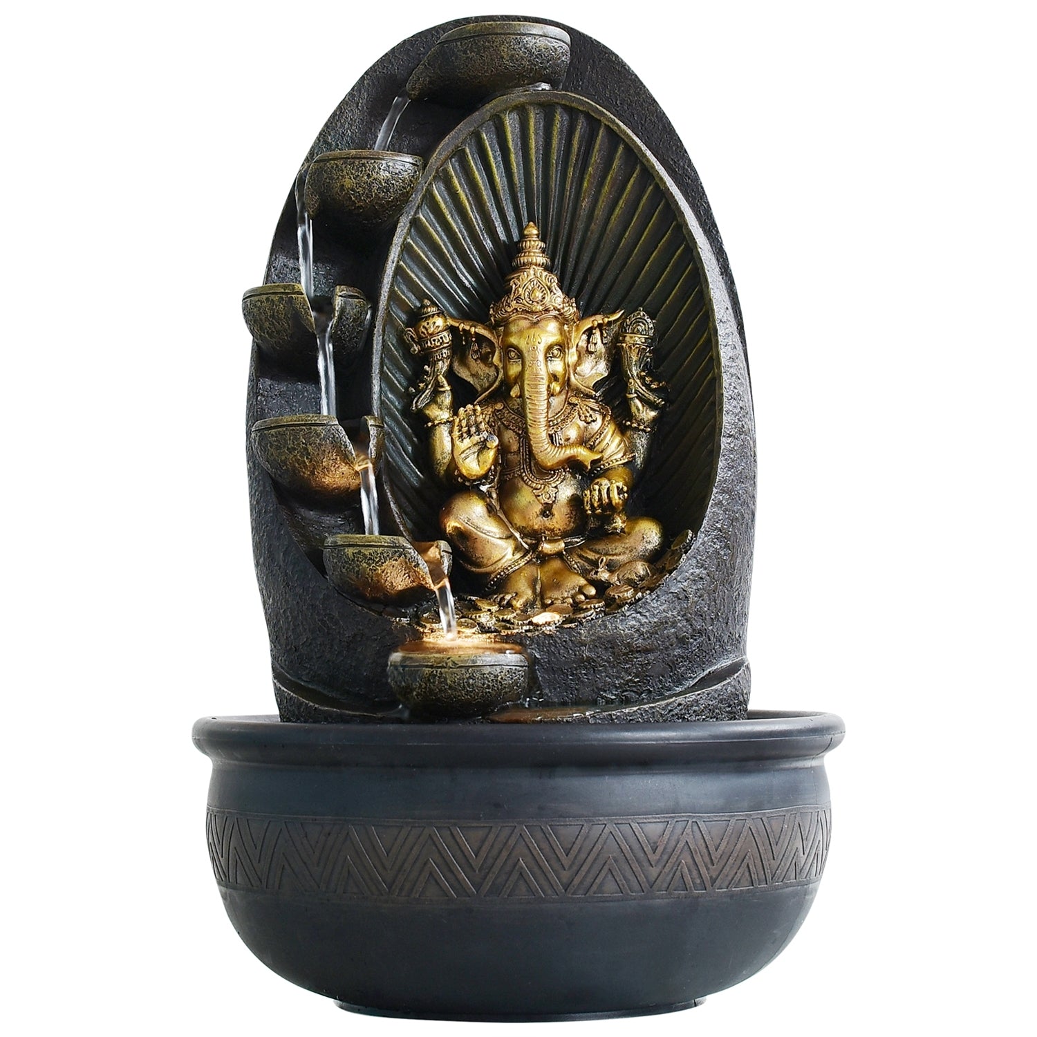 Oval Textured Lord Ganesha Water Fountain