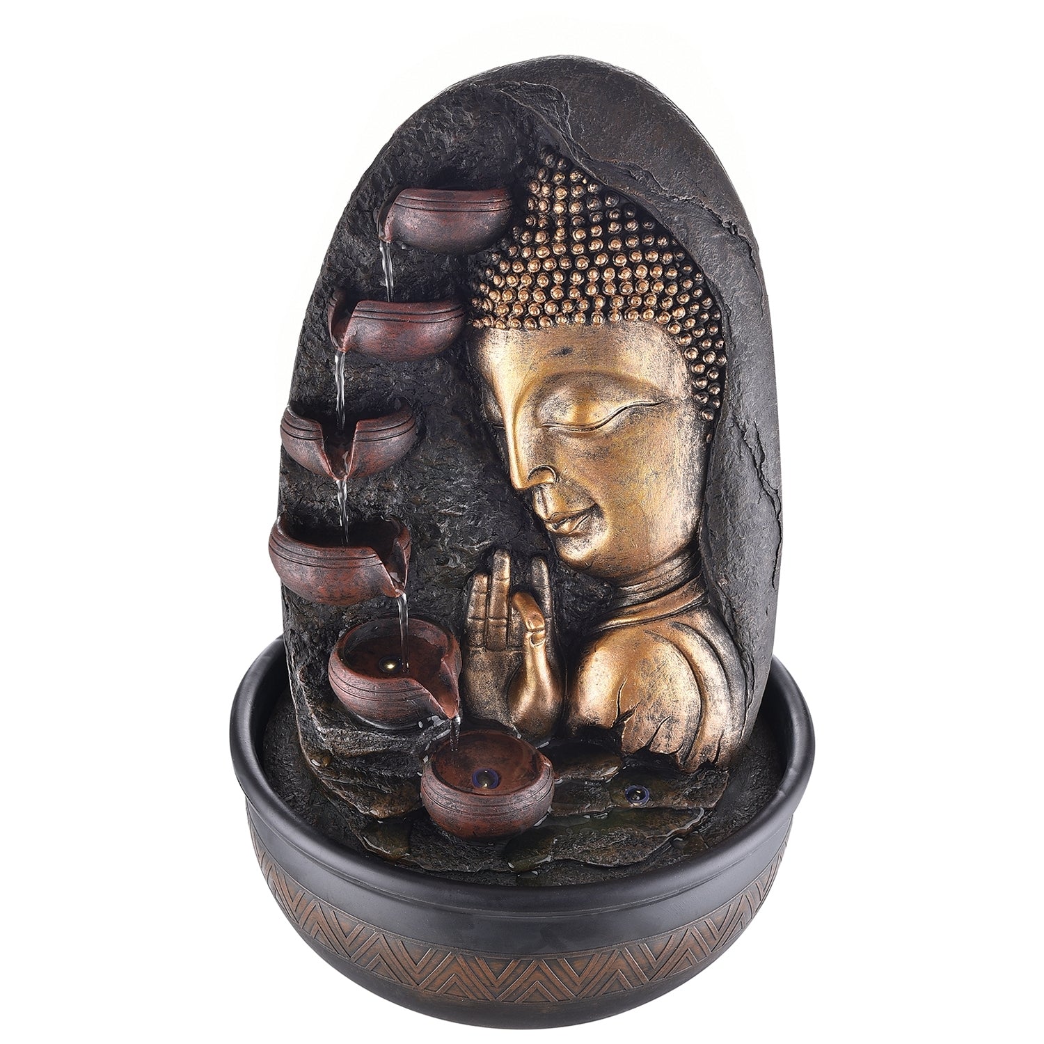 Oval Textured Lord Buddha Water Fountain 2