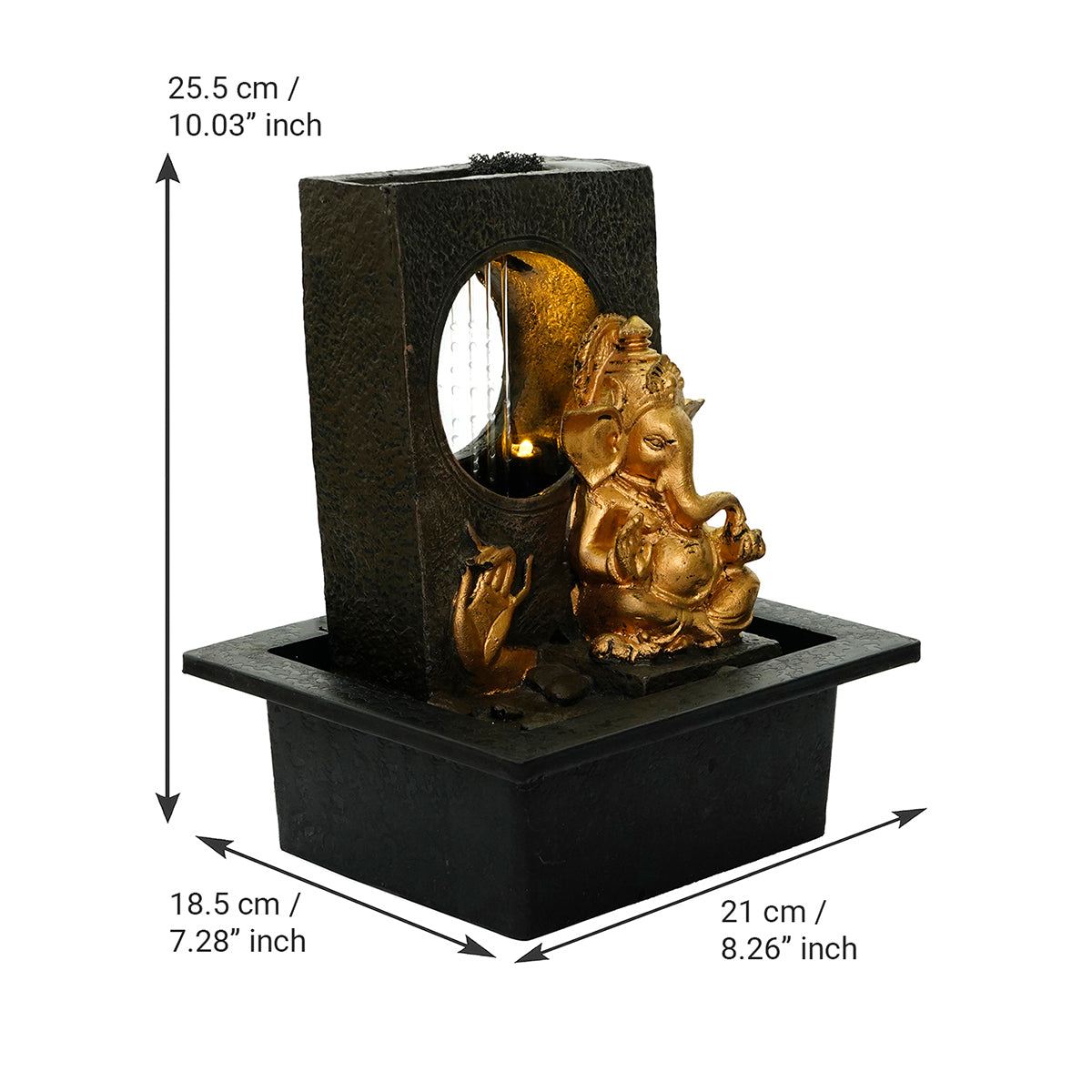 Polystone Black and Golden Lord Ganesha Statue Water Fountain With Light Home/Office Decor 2