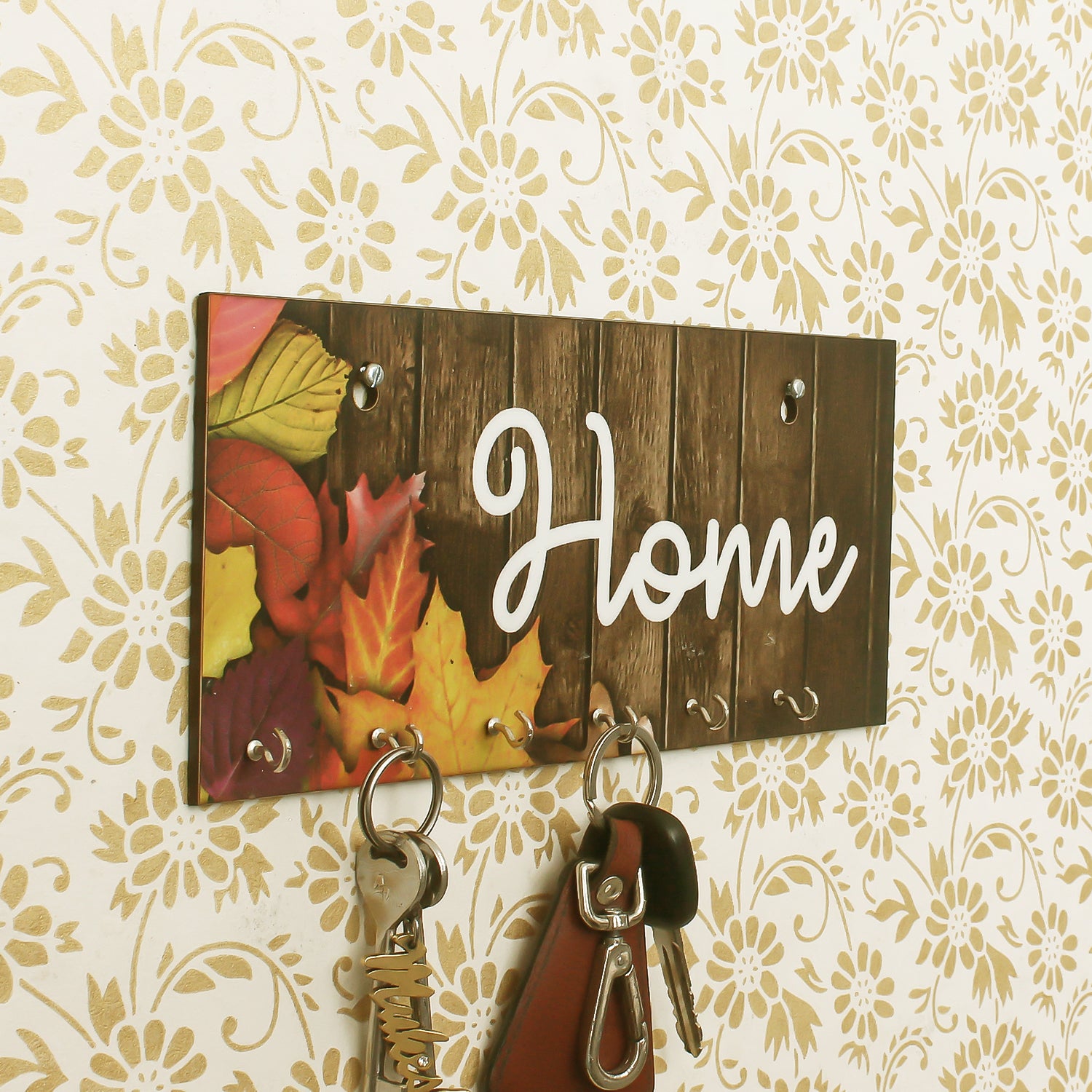 Brown Home Theme Wooden Key Holder with 7 Hooks