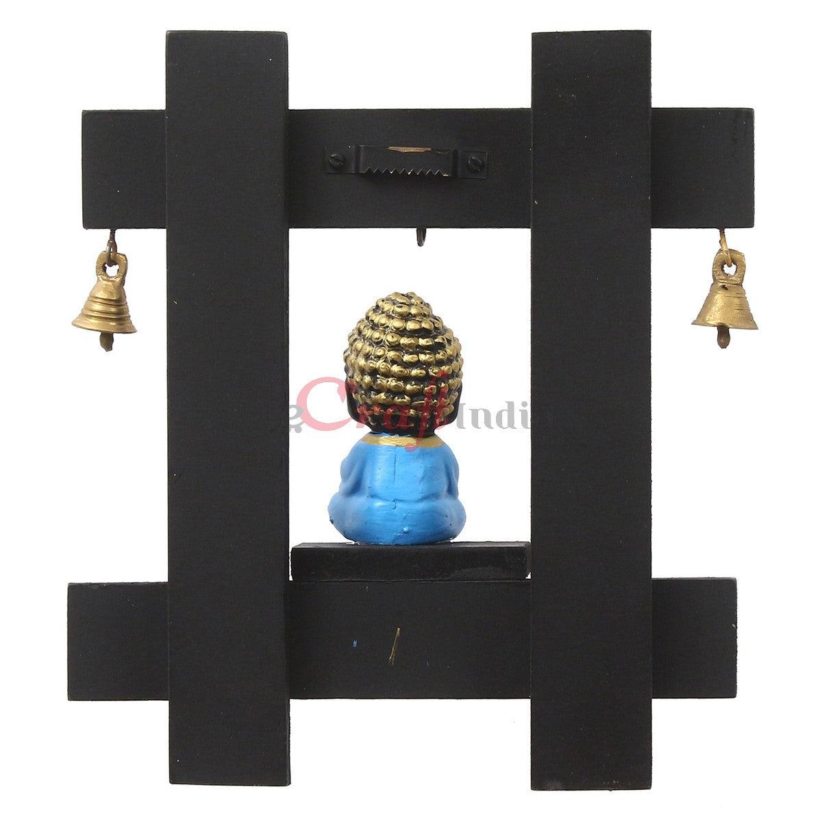 Blue and Black Peaceful Monk Buddha Idol Sitting Wooden Keyholder with 5 Key hooks 7