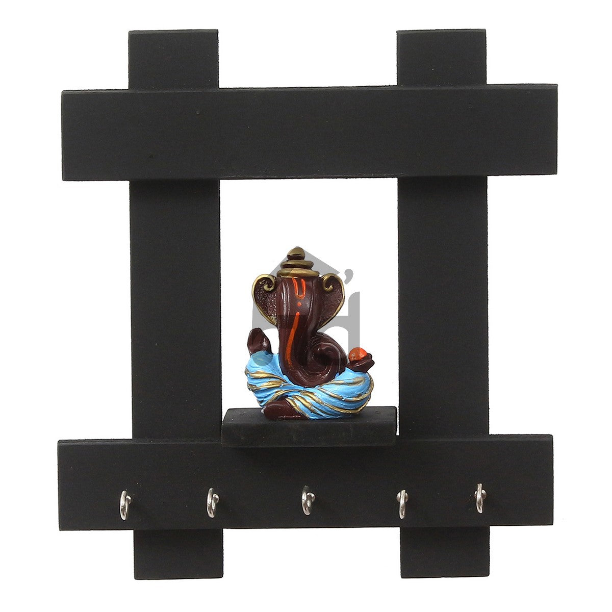Polyresin Lord Ganesha Idol Wooden Key holder with 5 Key Hooks 2