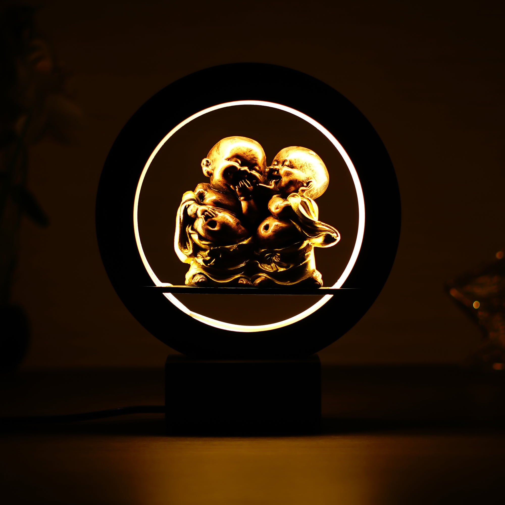2 Laughing Buddha Monk Decorative Circular Night Lamp 1