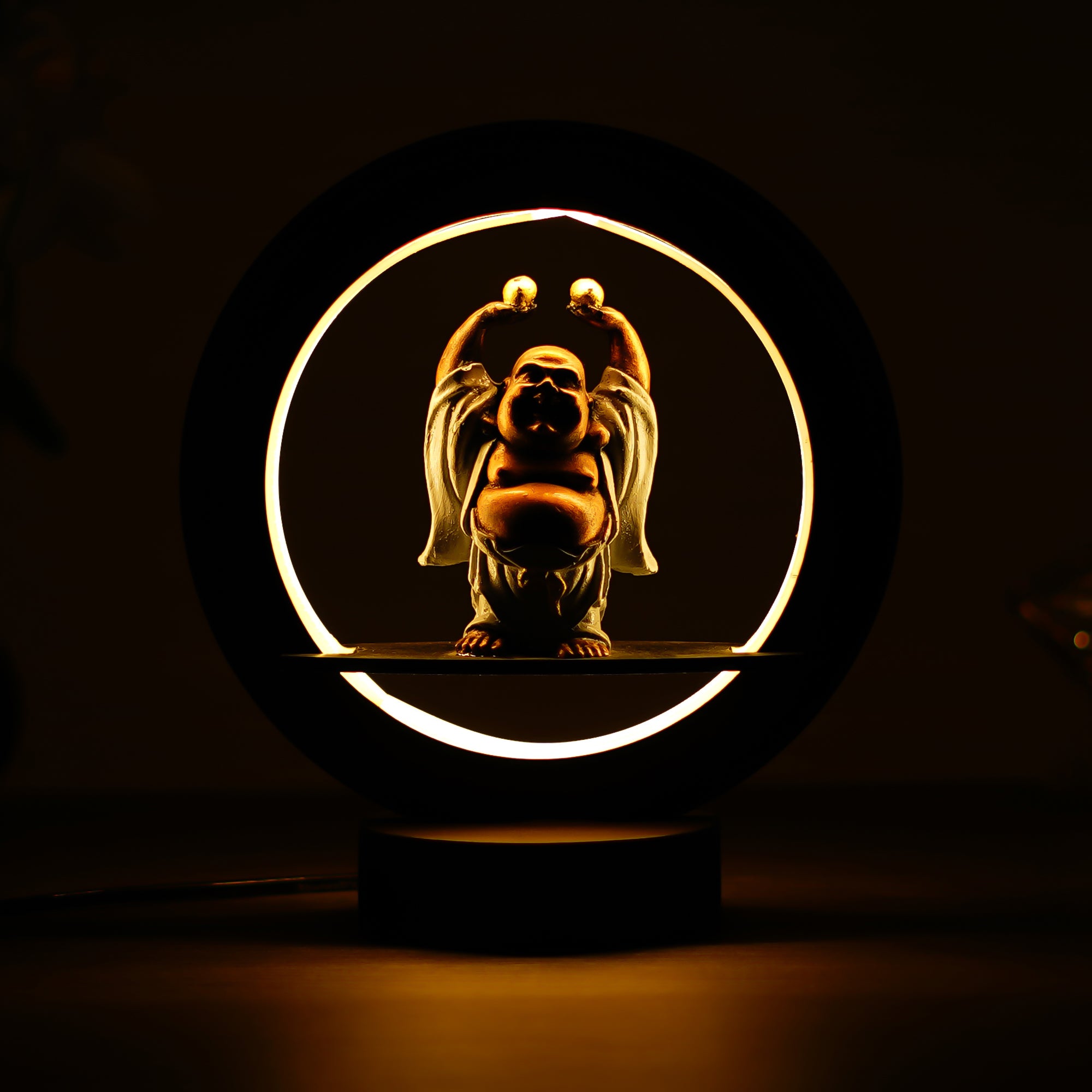 Standing Laughing Buddha Monk Decorative Circular Night Lamp 1