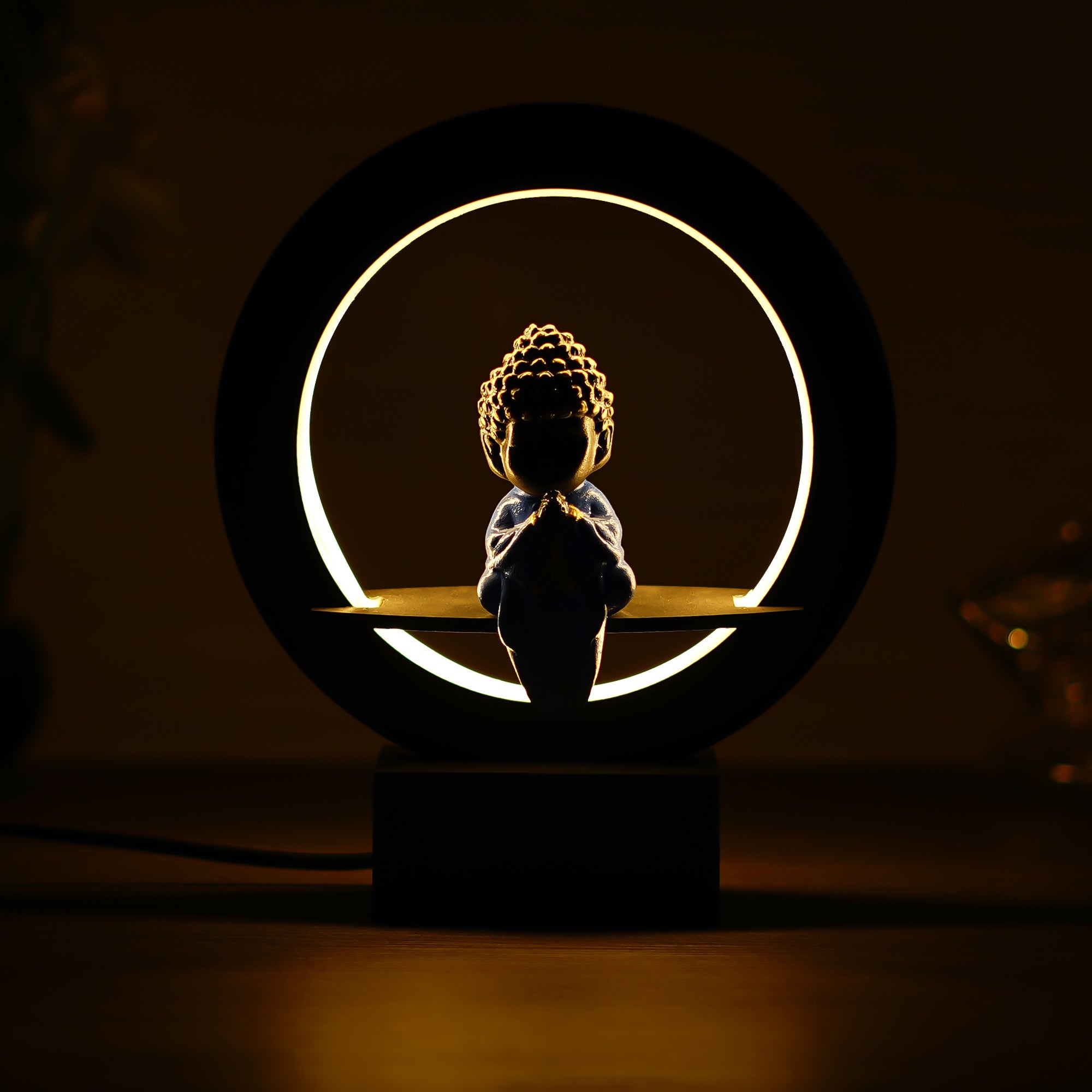 Laughing Buddha Monk Decorative Circular Night Lamp 1
