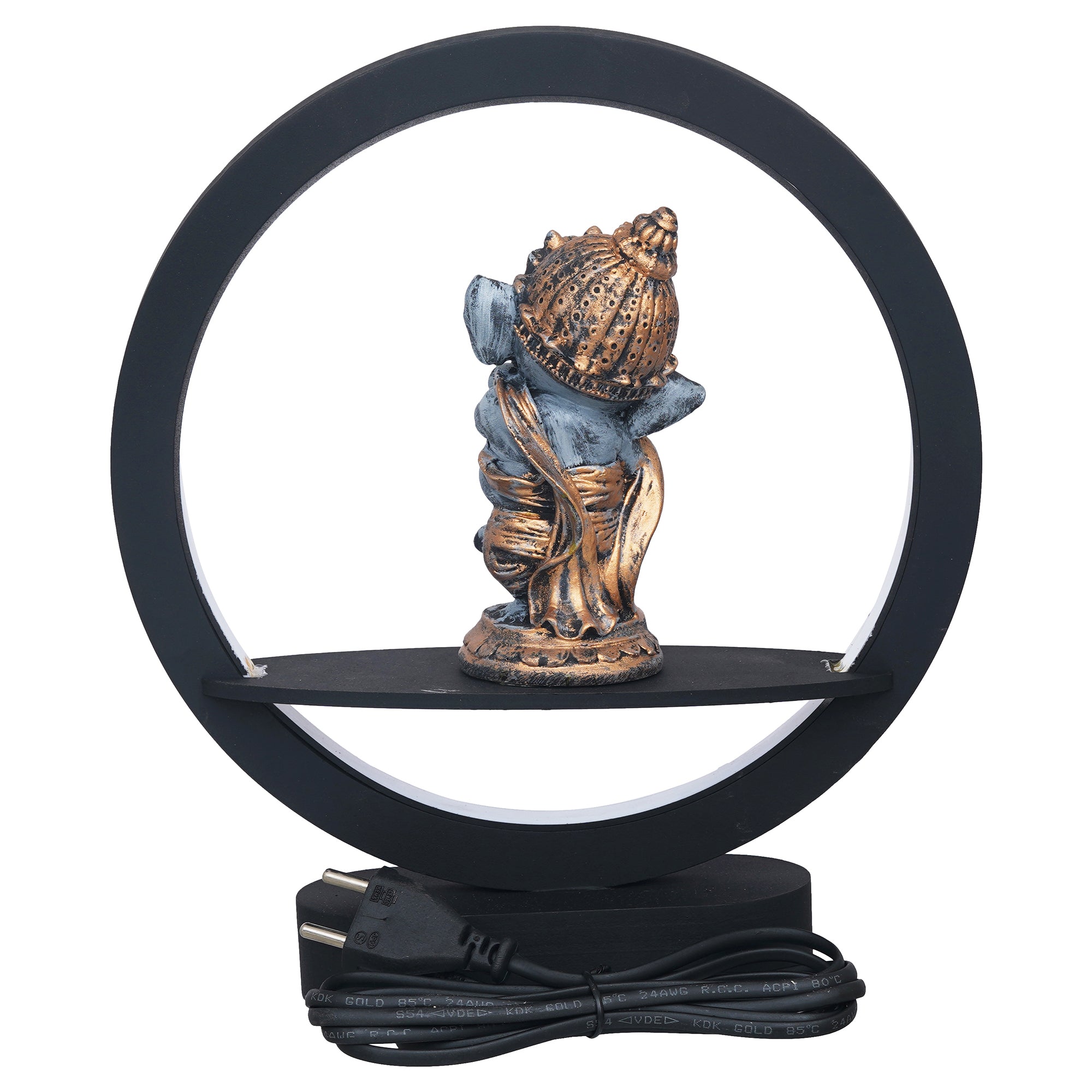 eCraftIndia Grey and Golden Polyresin Handcrafted Lord Ganesha Idol Decorative Circular Night Lamp 8