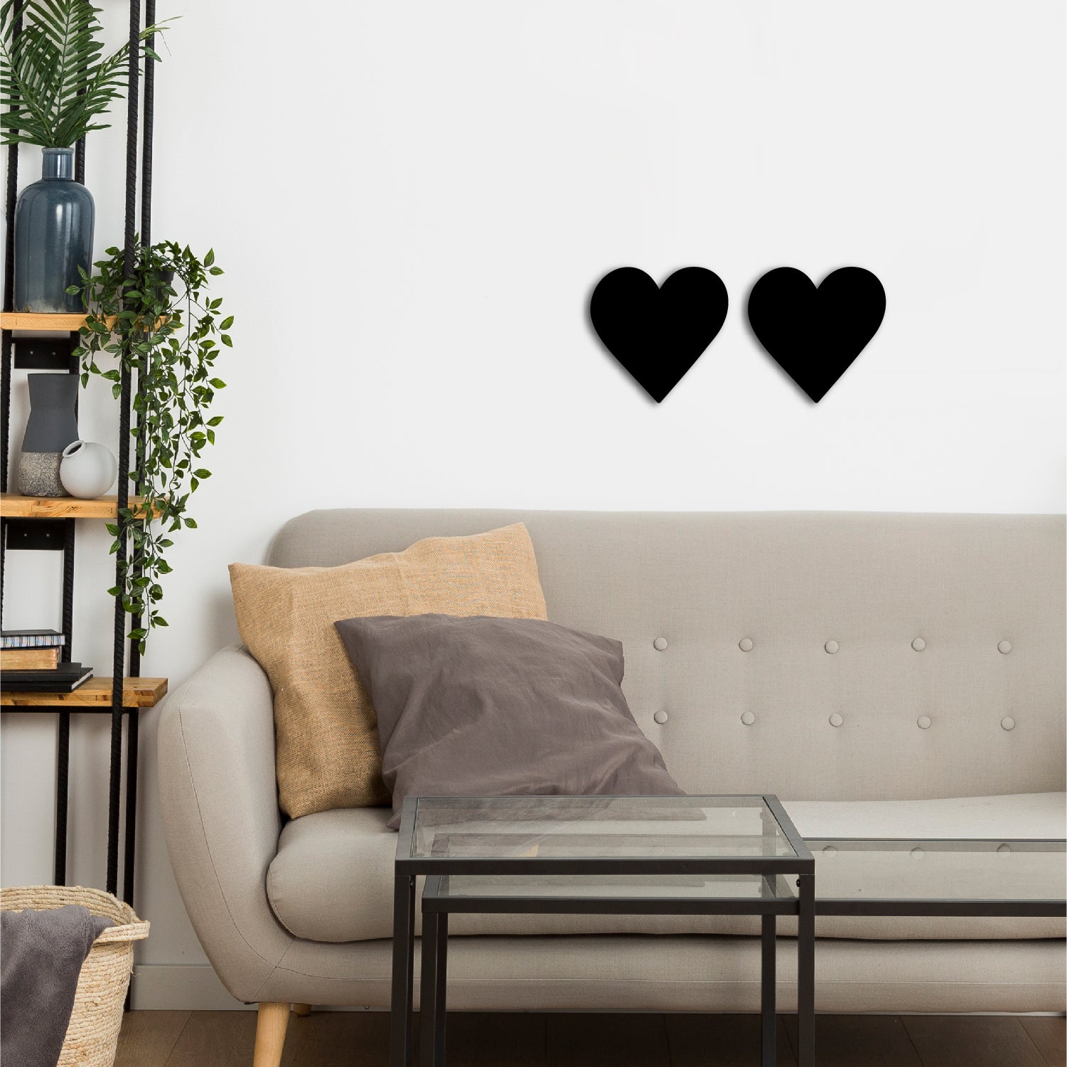 Set of 2 "Hearts" Black Engineered Wood Wall Art Cutout, Ready to Hang Home Decor 4