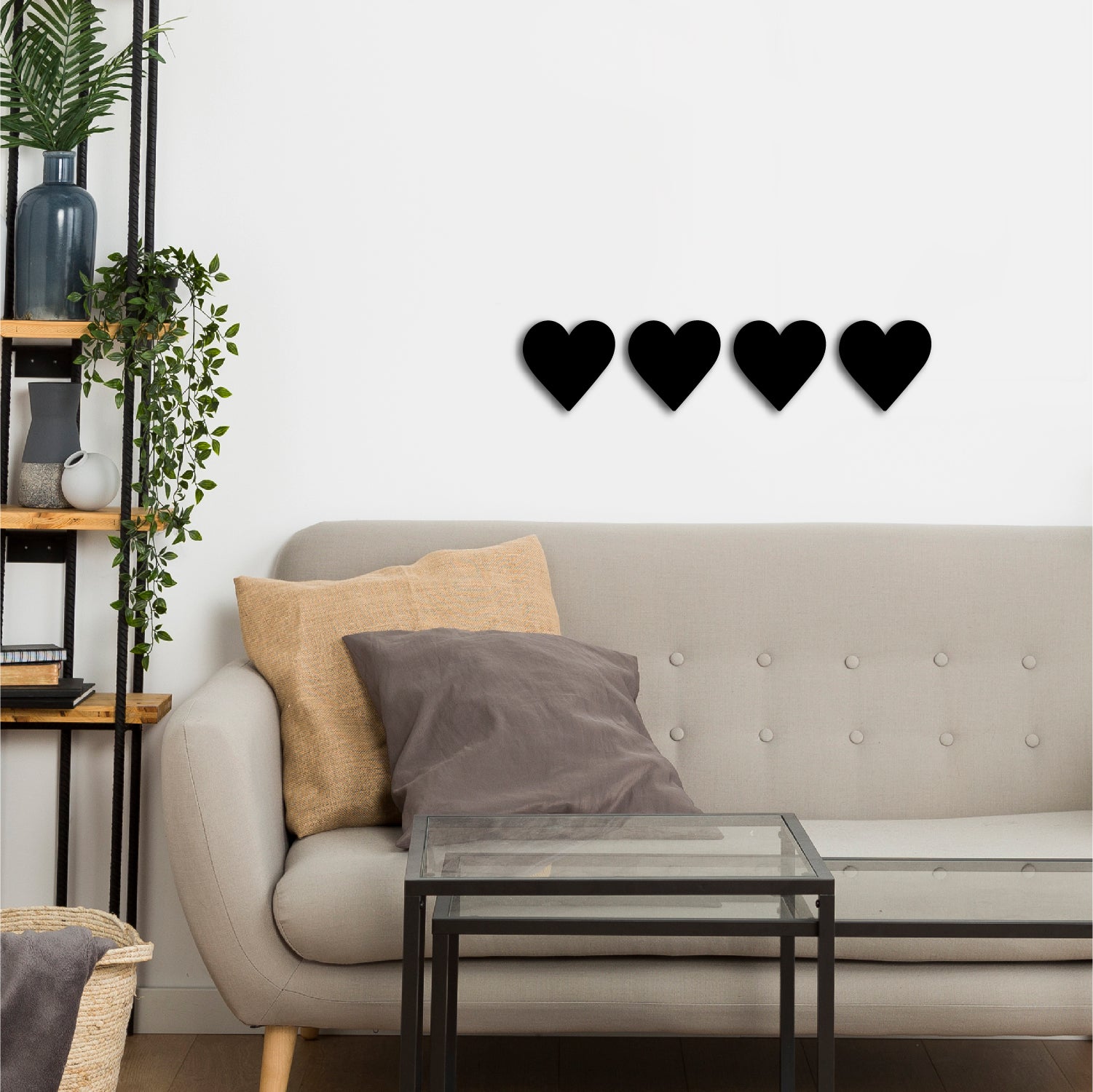 Set of 4 "Hearts" Black MDF Engineered Wooden Wall Art/Hanging Cutout for Home Décor 4