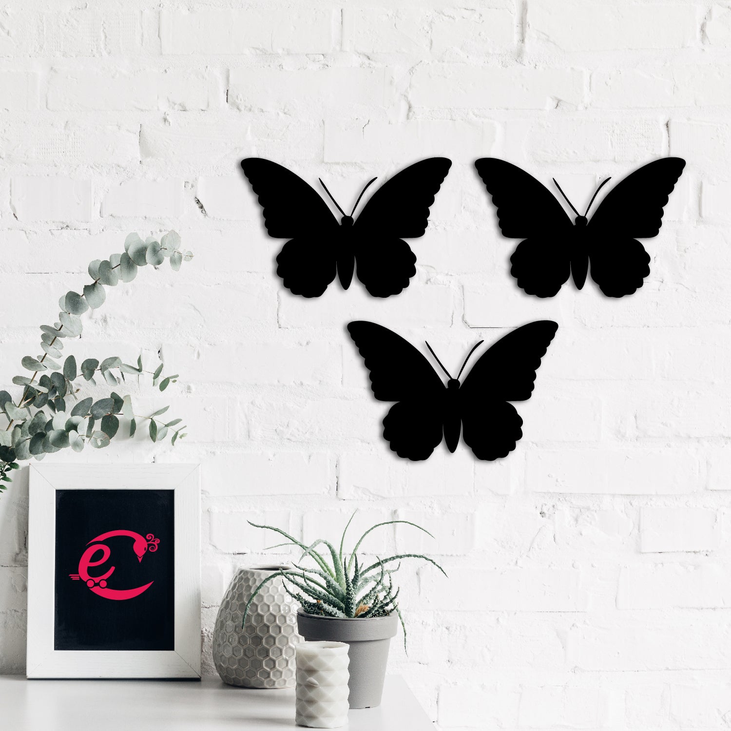 Set of 3 "Butterflies" Black Engineered Wood Wall Art Cutout, Ready to Hang Home Decor 3