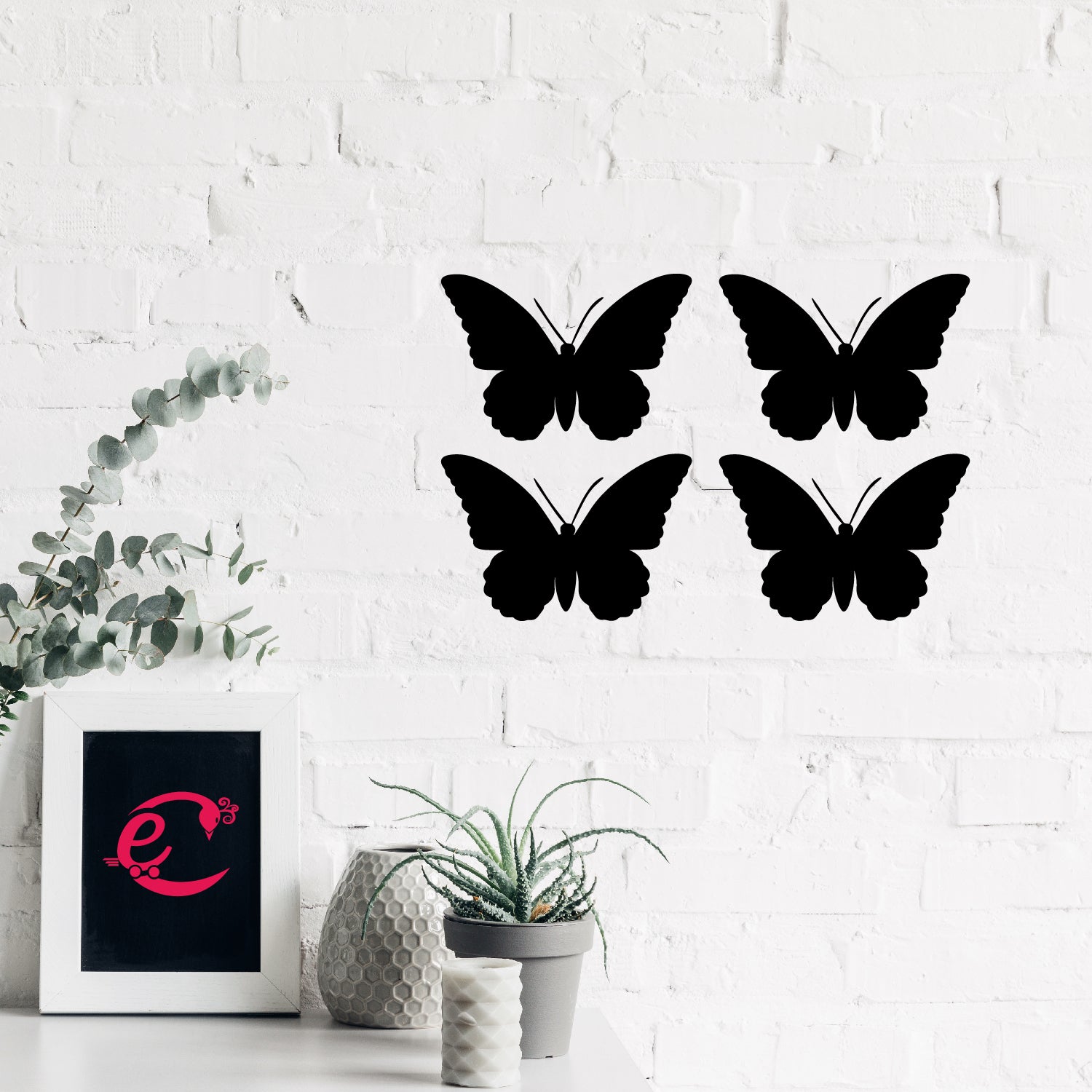 Set Of 4 "Butterflies" Black Engineered Wood Wall Art Cutouts, Ready To Hang Home Decor 3