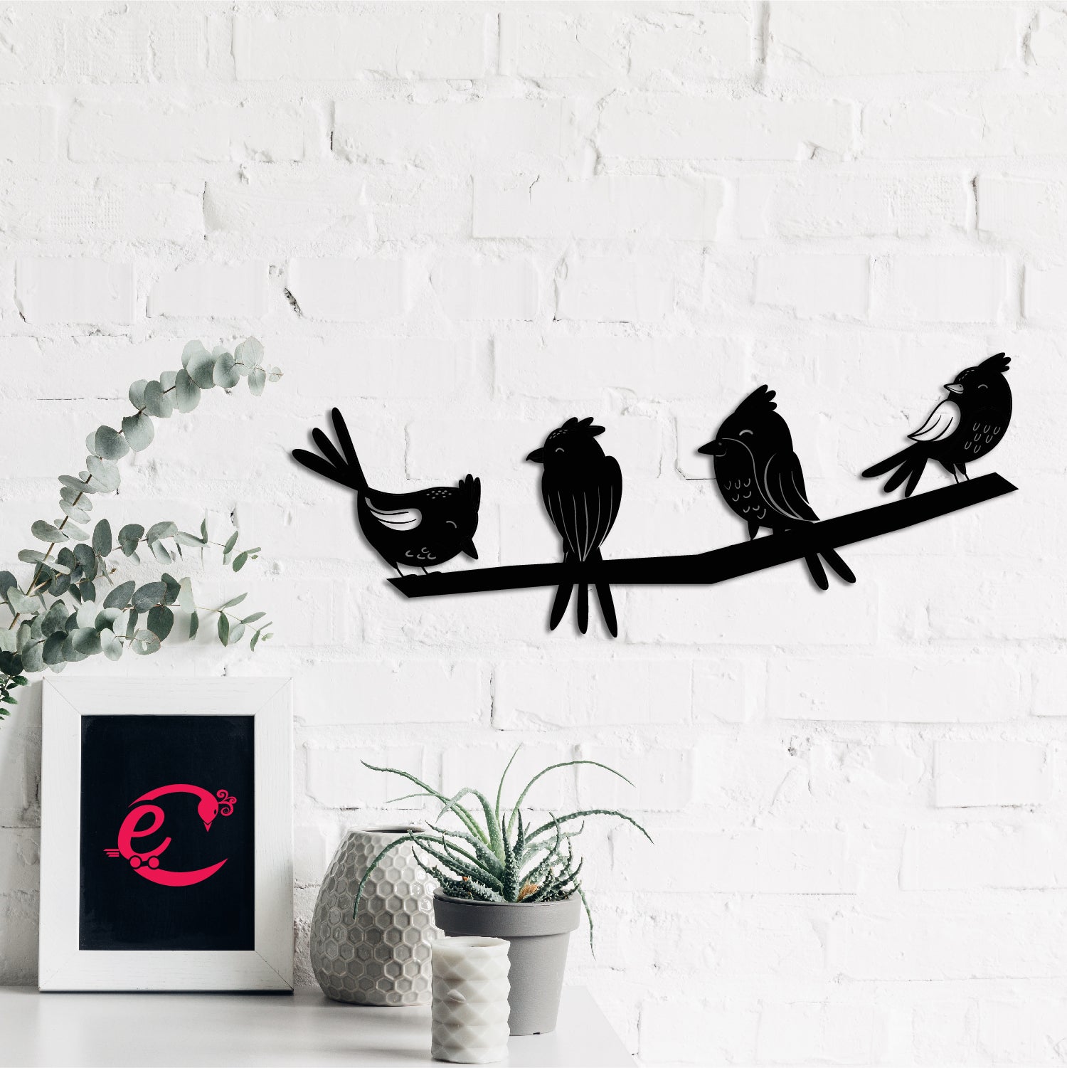 Birds On A Branch Black Engineered Wood Wall Art Cutout, Ready To Hang Home Decor 3