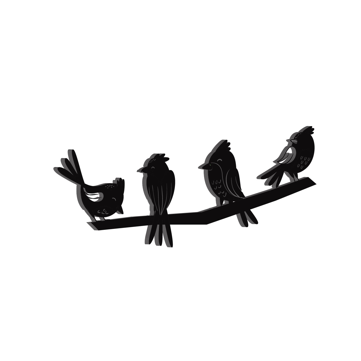 Birds On A Branch Black Engineered Wood Wall Art Cutout, Ready To Hang Home Decor 1
