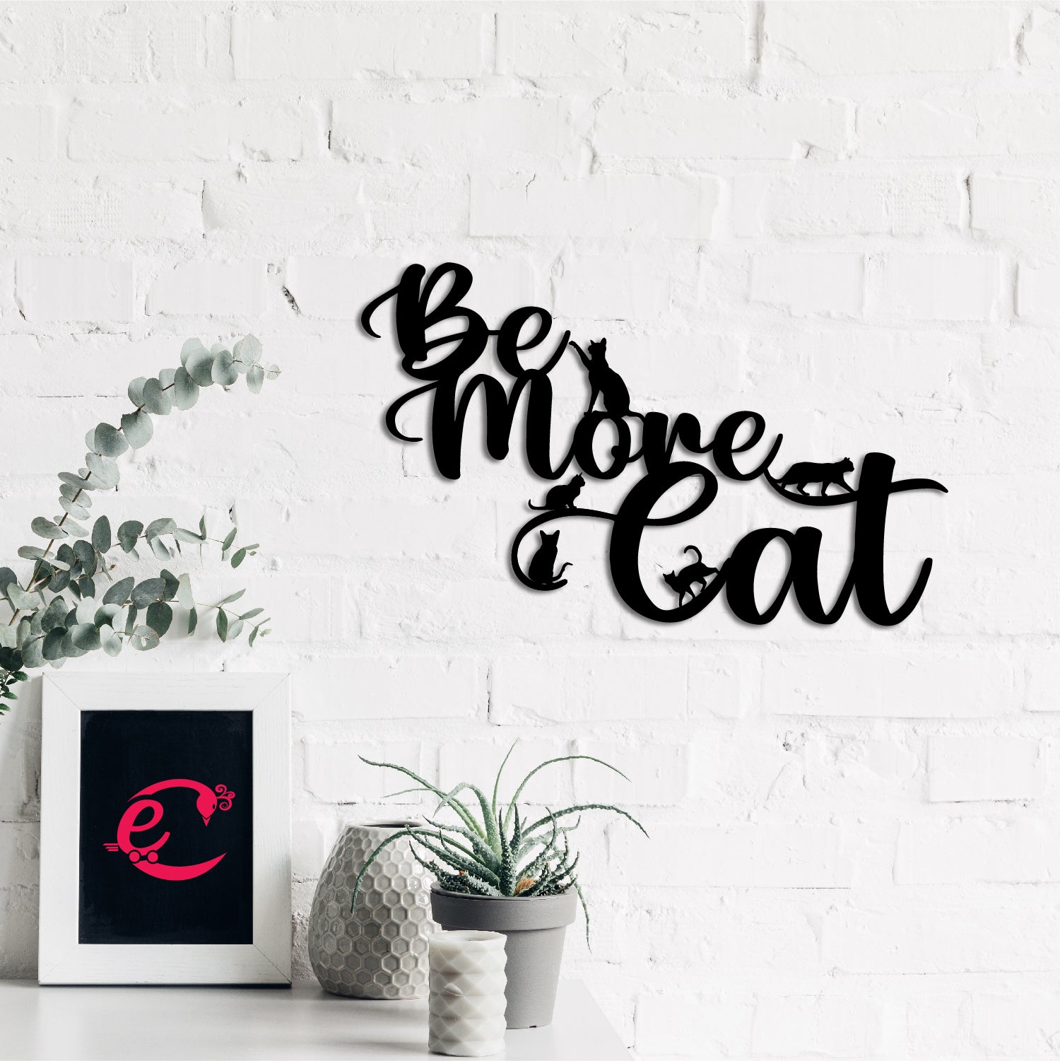 "Be More Cat" Black Engineered Wood Wall Art Cutout, Ready to Hang Home Decor 3