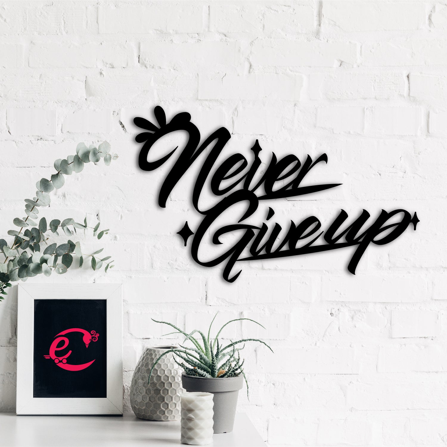 Never Give Up Black Engineered Wood Wall Art Cutout, Ready To Hang Home Decor 3