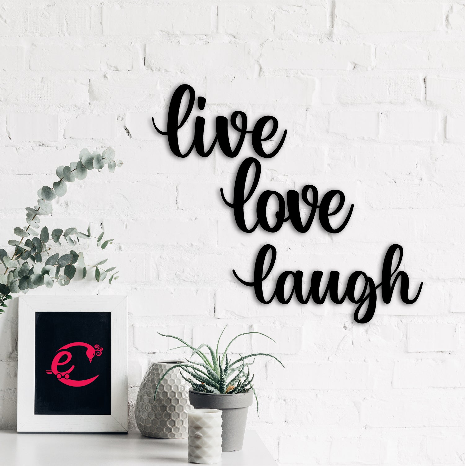 "Live Love Laugh" Black MDF Engineered Wooden Wall Art/Hanging Cutout for Home Decor