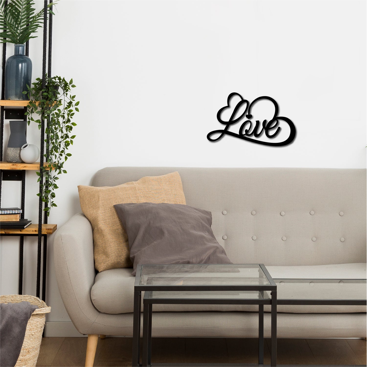 "Love with Hearts" Black Engineered Wood Wall Art Cutout, Ready to Hang Home Decor 1