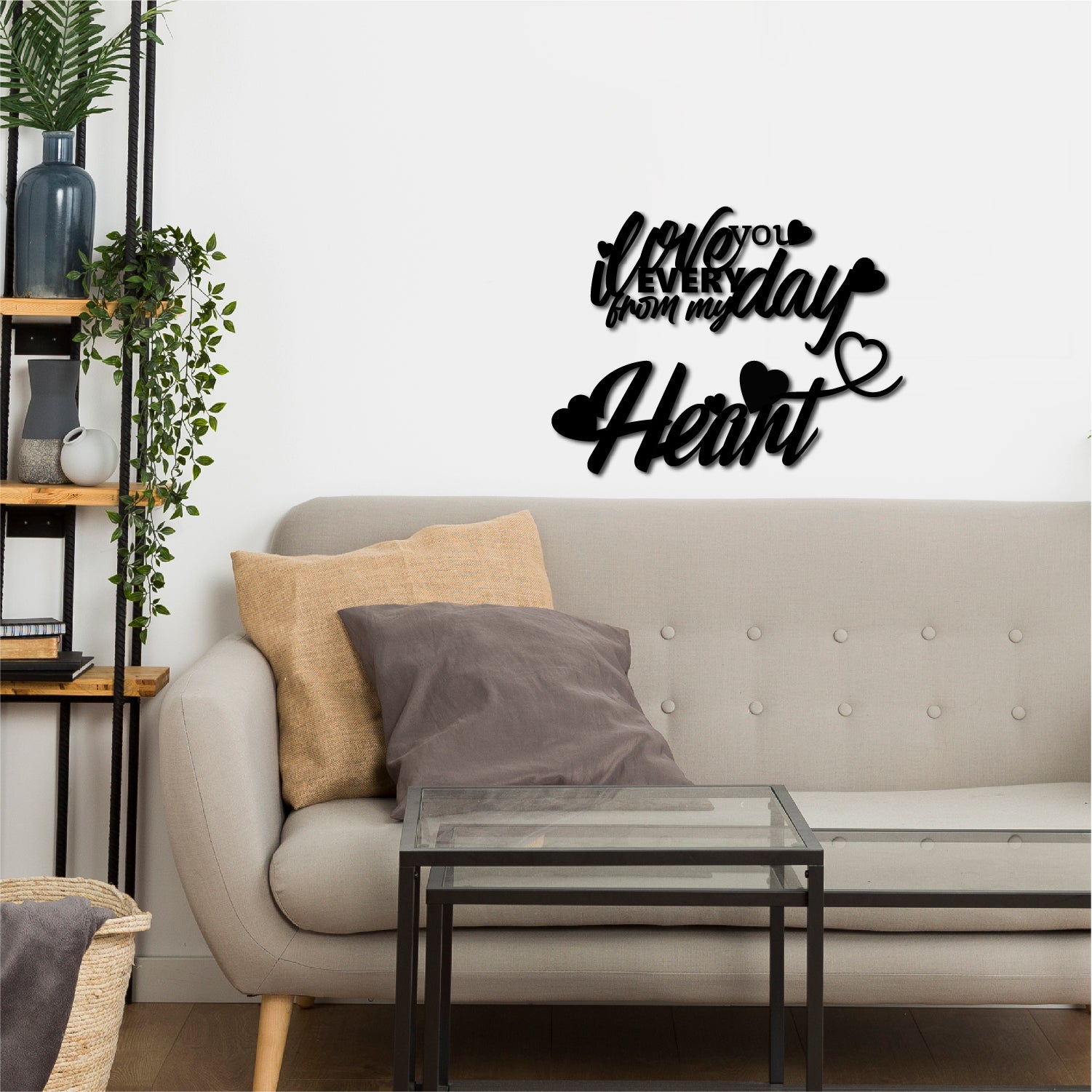 "Love You Everyday From My Heart" Black Engineered Wood Wall Art Cutout, Ready to Hang Home Decor 1