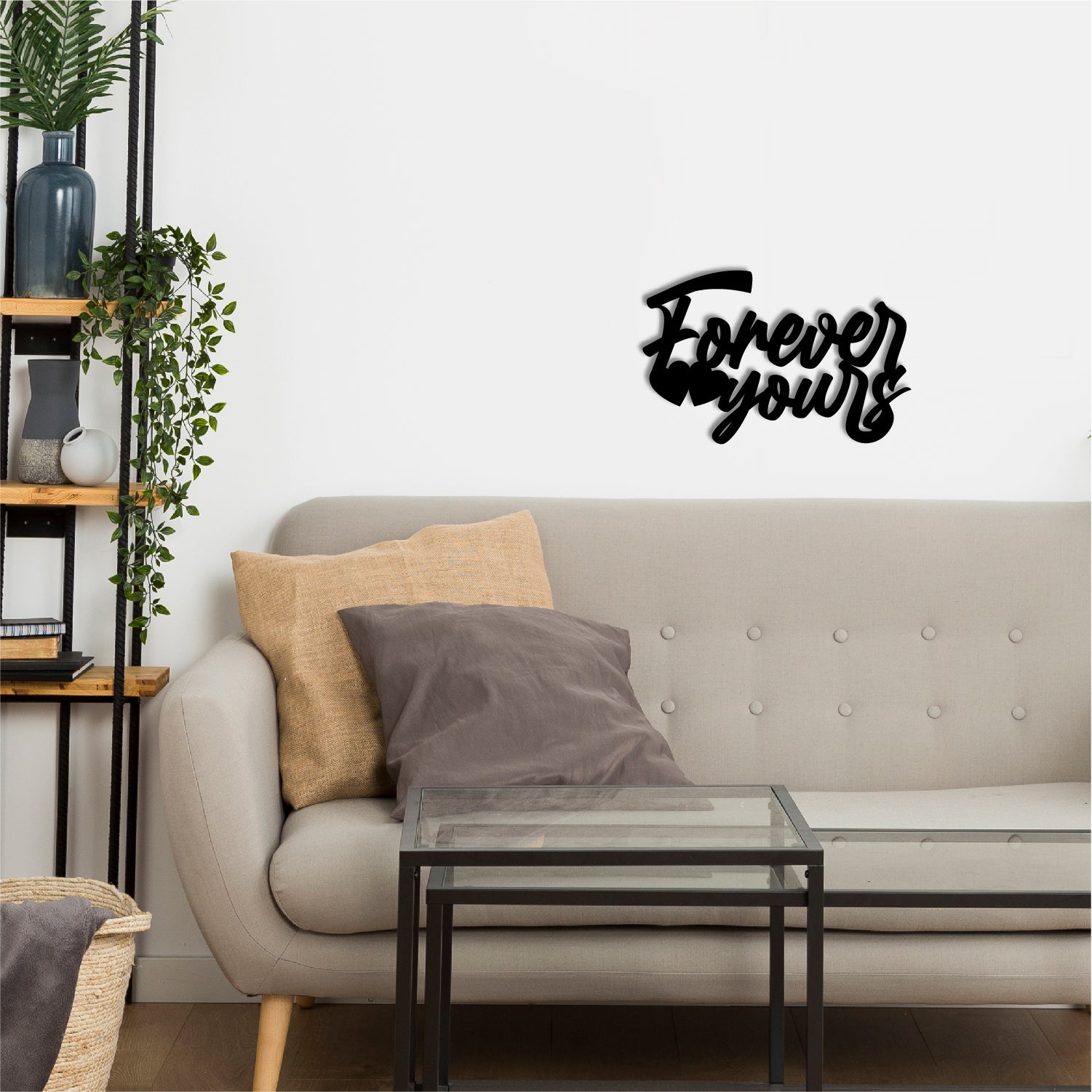 "Forever Yours" Love Theme Black Engineered Wood Wall Art Cutout, Ready to Hang Home Decor 1