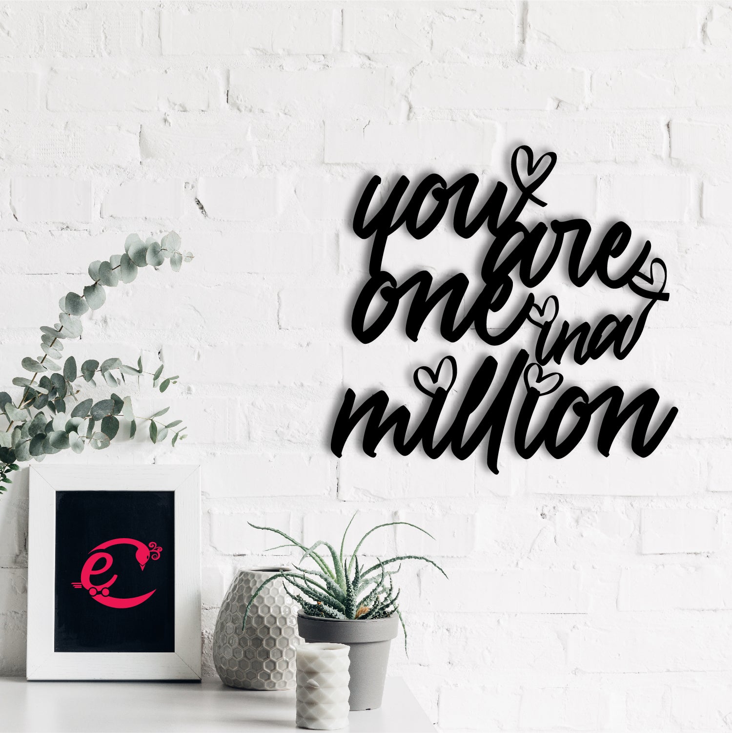 "You Are One In A Million" Love Theme Black Engineered Wood Wall Art Cutout, Ready to Hang Home Decor