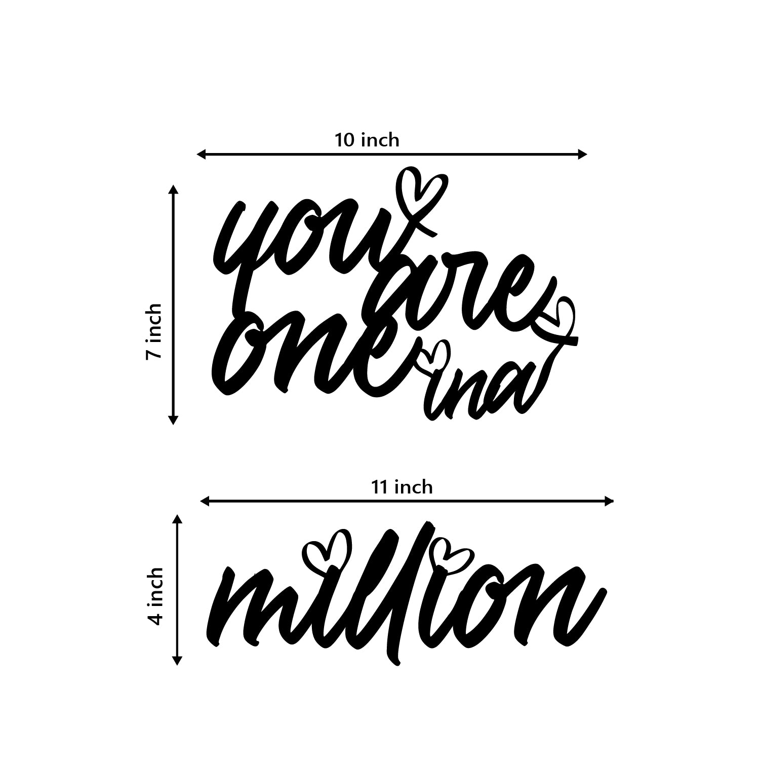 "You Are One In A Million" Love Theme Black Engineered Wood Wall Art Cutout, Ready to Hang Home Decor 3