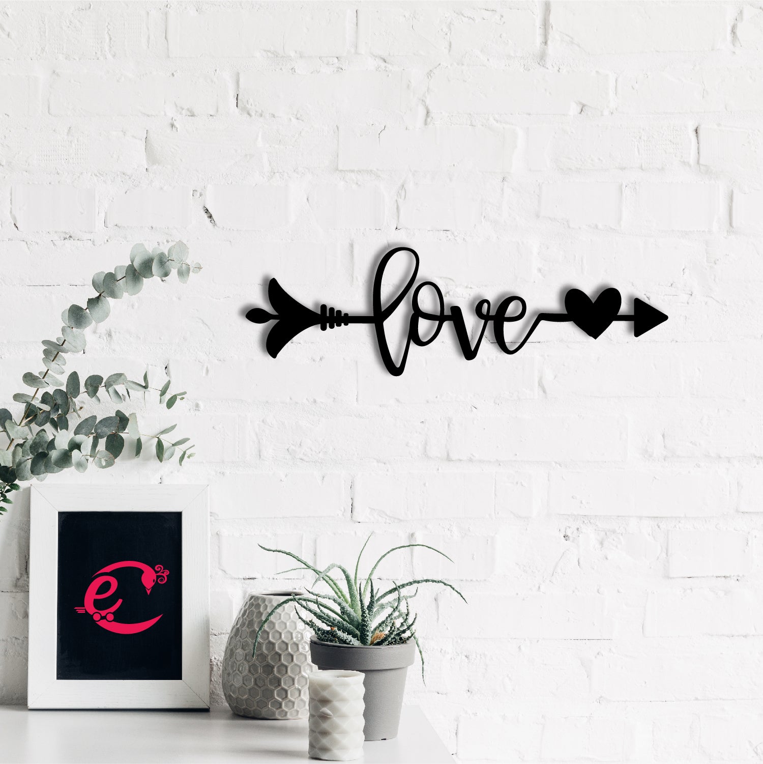 Love Arrow Through Heart Valentine Theme Black Engineered Wood Wall Art Cutout, Ready To Hang Home Decor