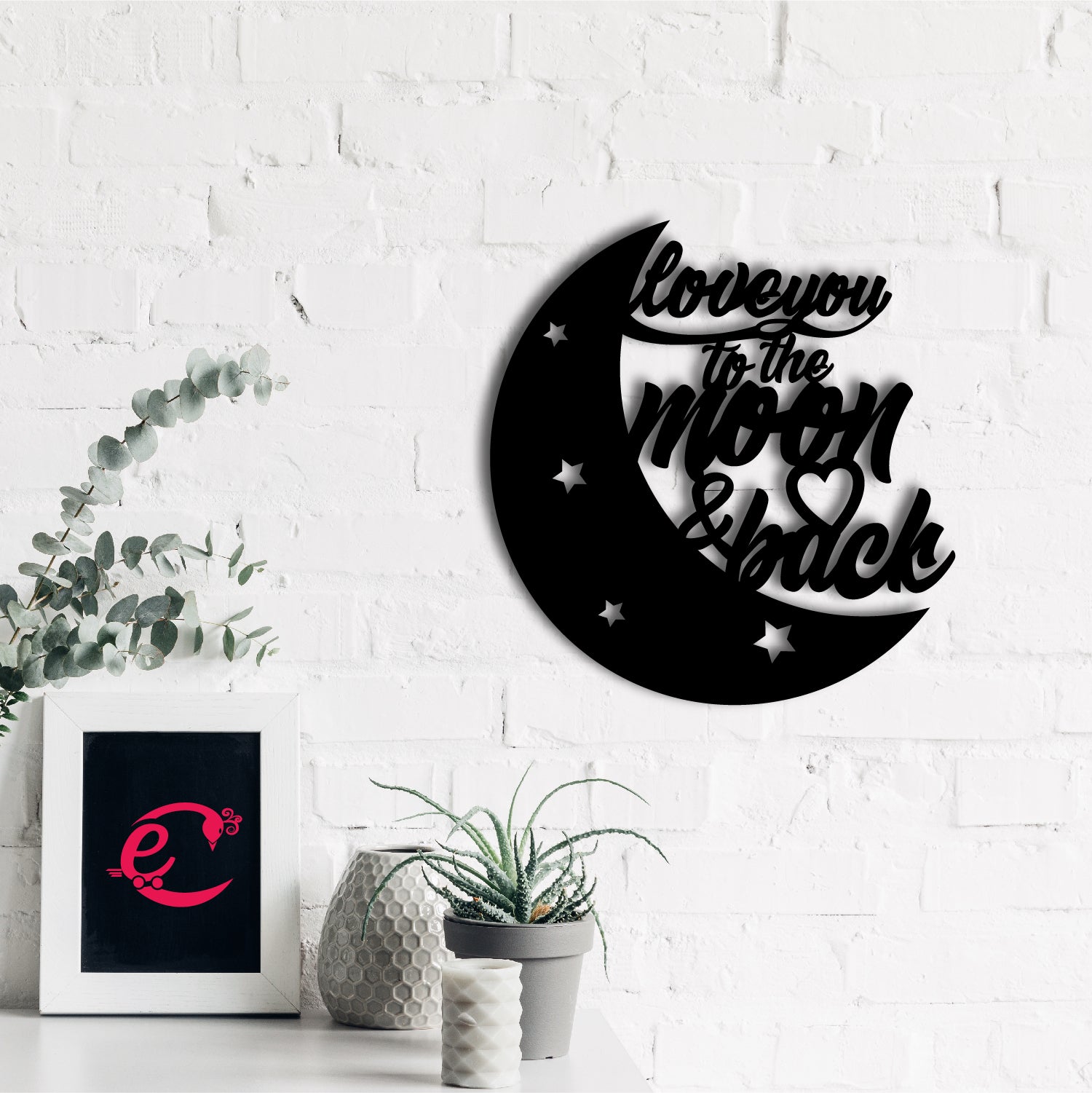 Love You To The Moon And Back Black Engineered Wood Wall Art Cutout, Ready To Hang Home Decor