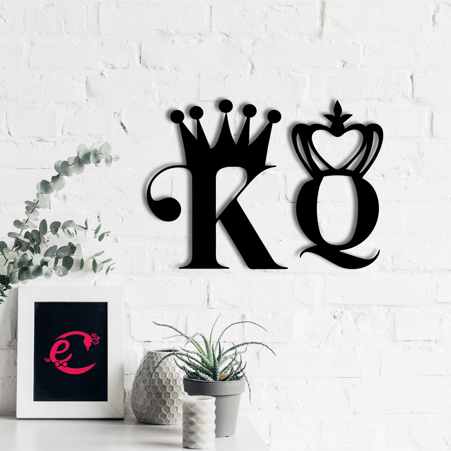 "King And Queen" Love Theme Black Engineered Wood Wall Art Cutout, Ready to Hang Home Décor