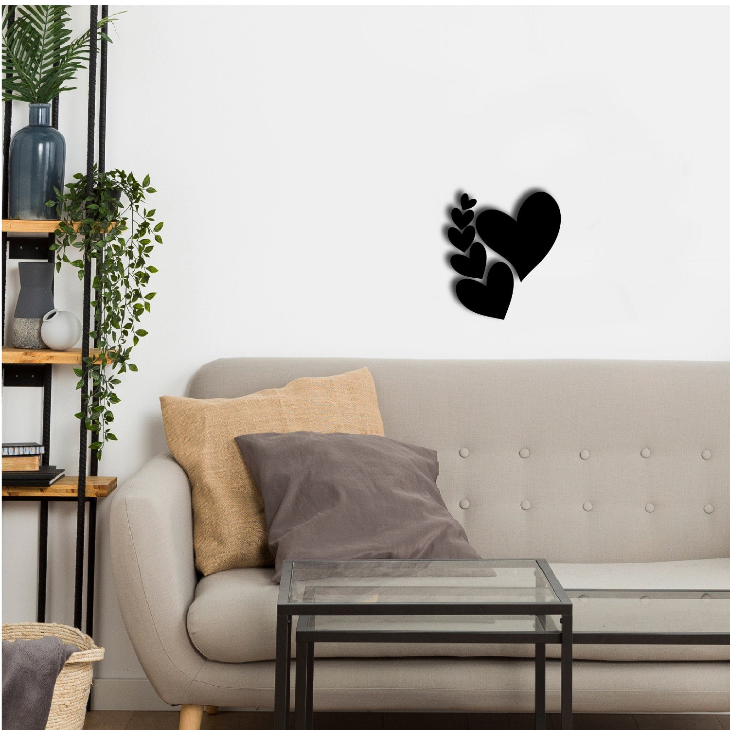 Set Of 6 Hearts Love Theme Black Engineered Wood Wall Art Cutout, Ready To Hang Home Decor 1
