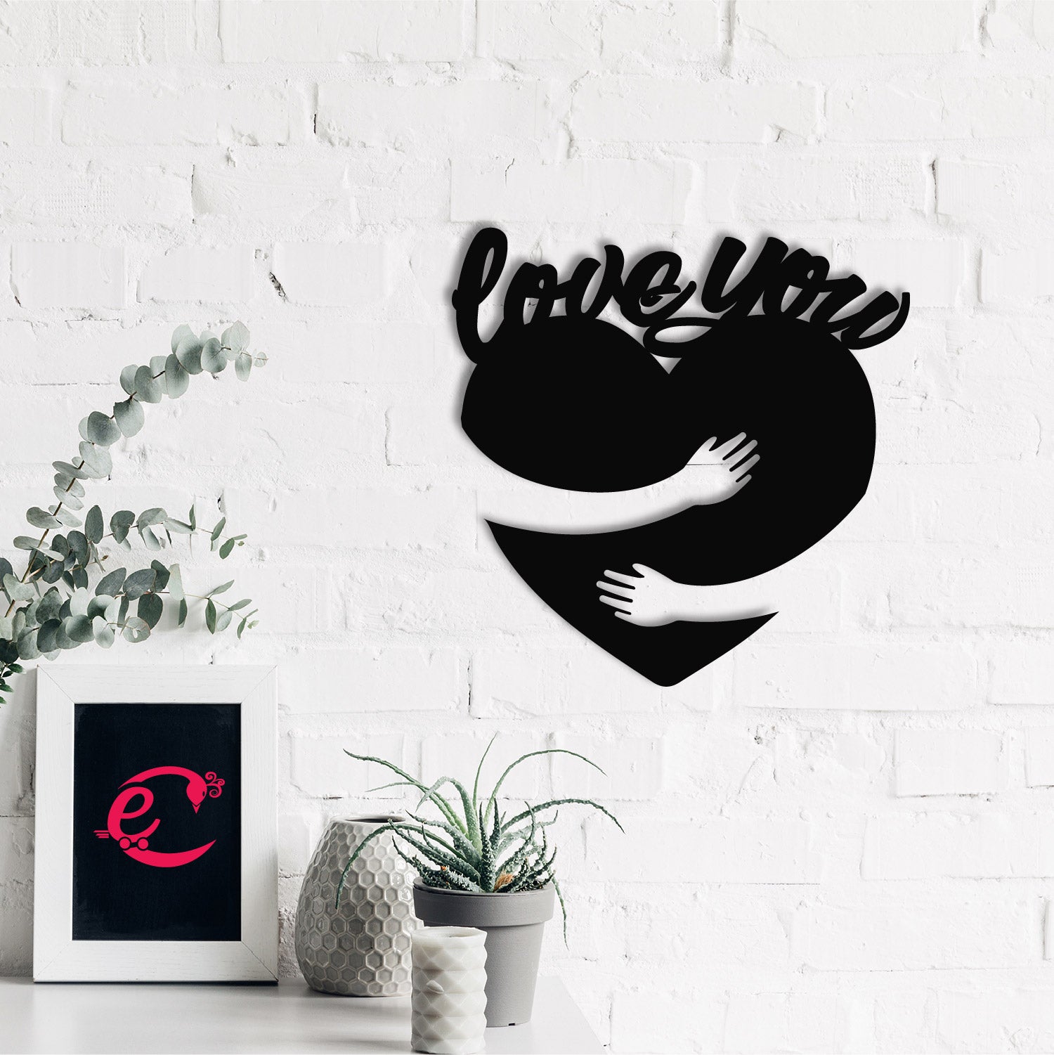 Love You Valentine Theme Black Engineered Wood Wall Art Cutout, Ready To Hang Home Decor