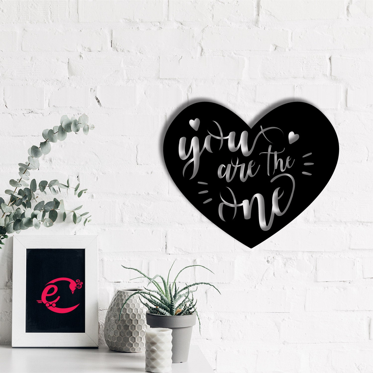"You are the One" Love Theme Black Engineered Wood Wall Art Cutout, Ready to Hang Home Decor