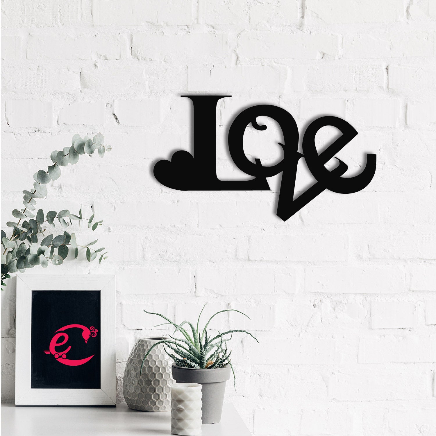 "Love" Valentine Theme Black Engineered Wood Wall Art Cutout, Ready to Hang Home Decor
