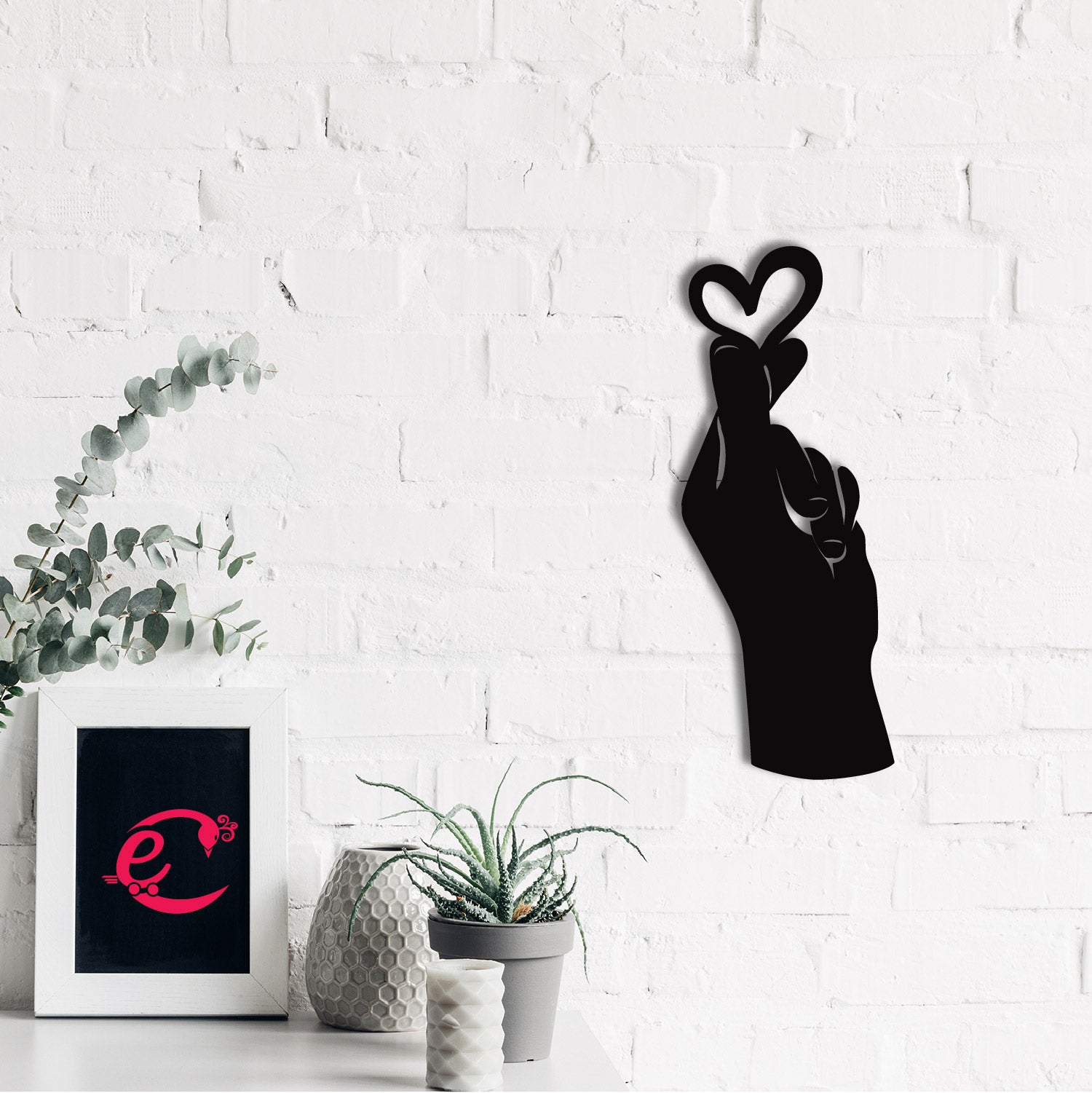"Little Heart in Hand" Love Theme Black Engineered Wood Wall Art Cutout, Ready to Hang Home Decor