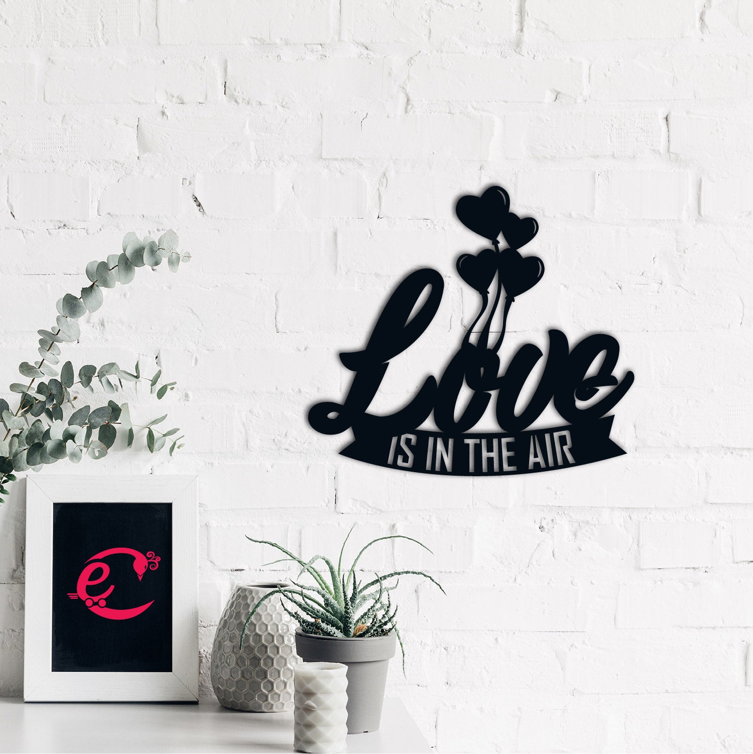 "Love is in the air with Hearth Balloons" Black Engineered Wood Wall Art Cutout, Ready to Hang Home Decor