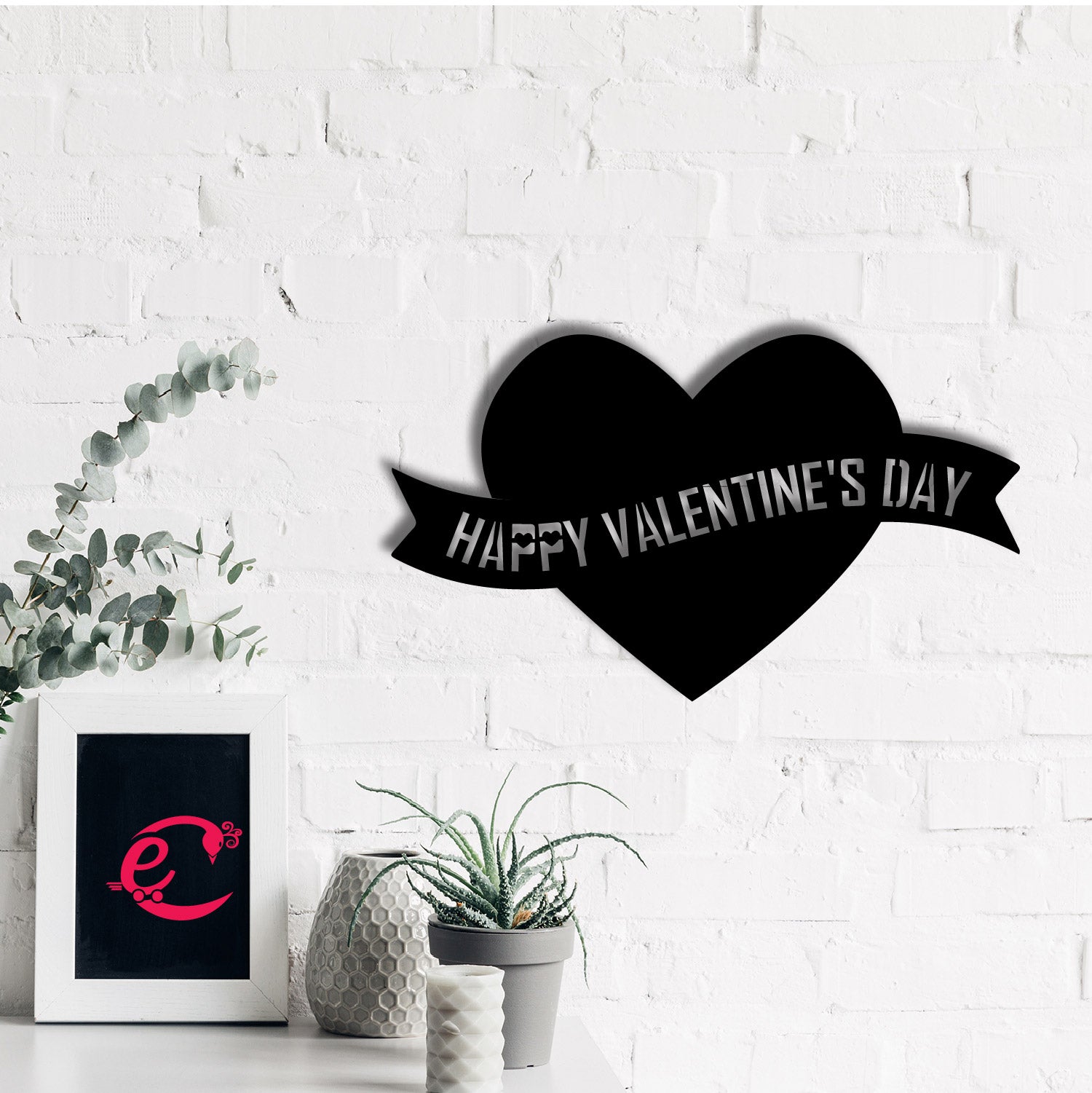 "Happy Valentine's Day" Black Engineered Wood Wall Art Cutout, Ready to Hang Home Decor