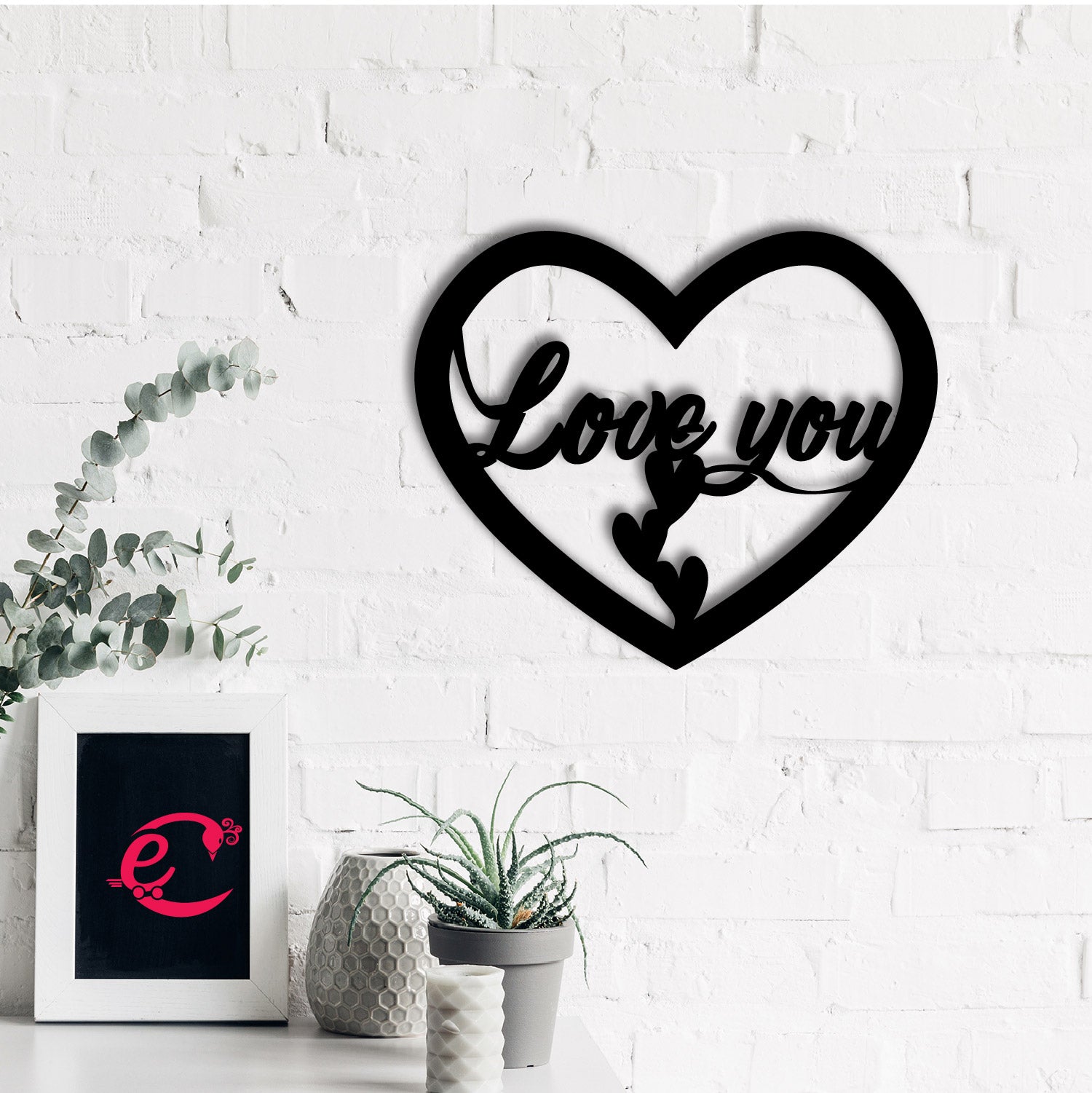 "Love You with Hearts" Black Engineered Wood Wall Art Cutout, Ready to Hang Home Decor