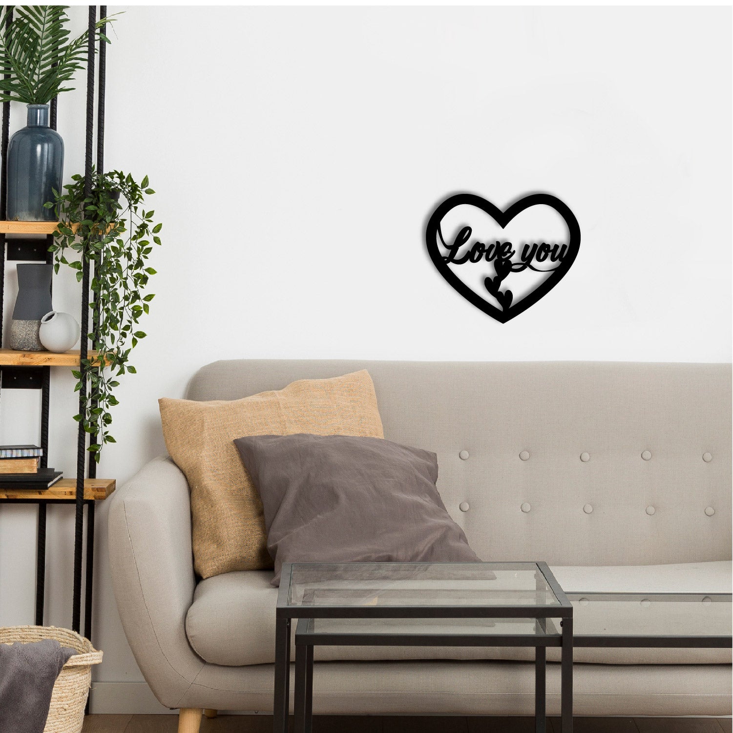 "Love You with Hearts" Black Engineered Wood Wall Art Cutout, Ready to Hang Home Decor 1