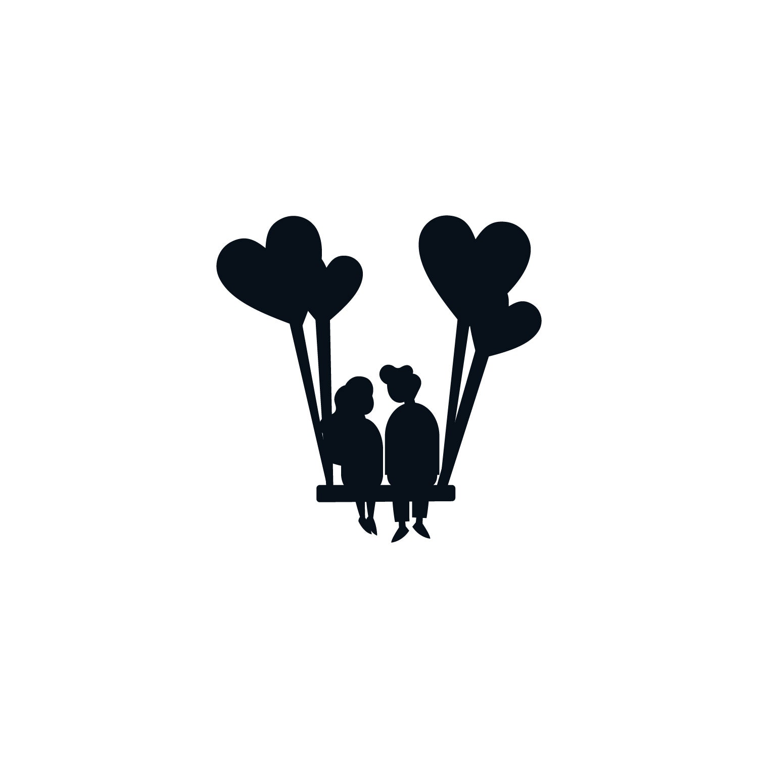 Young Loving Couple with Hearts Balloons Black Engineered Wood Wall Art Cutout, Ready to Hang Home Decor 2